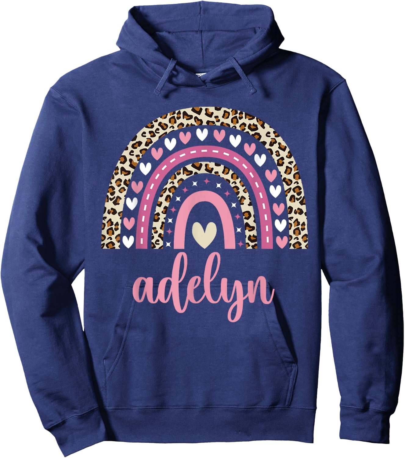 Adelyn Rainbow Leopard Personalized Adelyn Birthday Hoodie - Hoodie | Navy