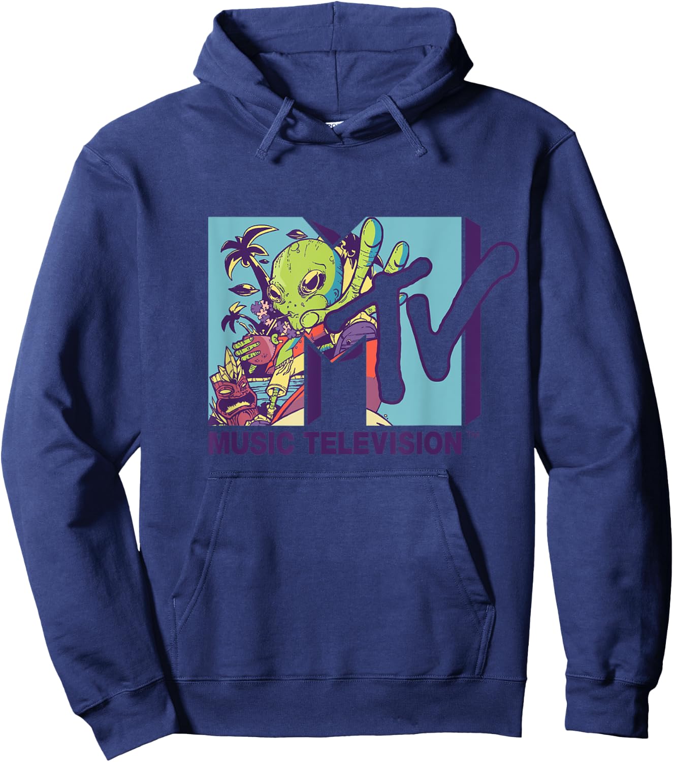 Mademark x MTV - The official MTV Logo with an alien drinking milk of coconut Hoodie - Hoodie | Navy