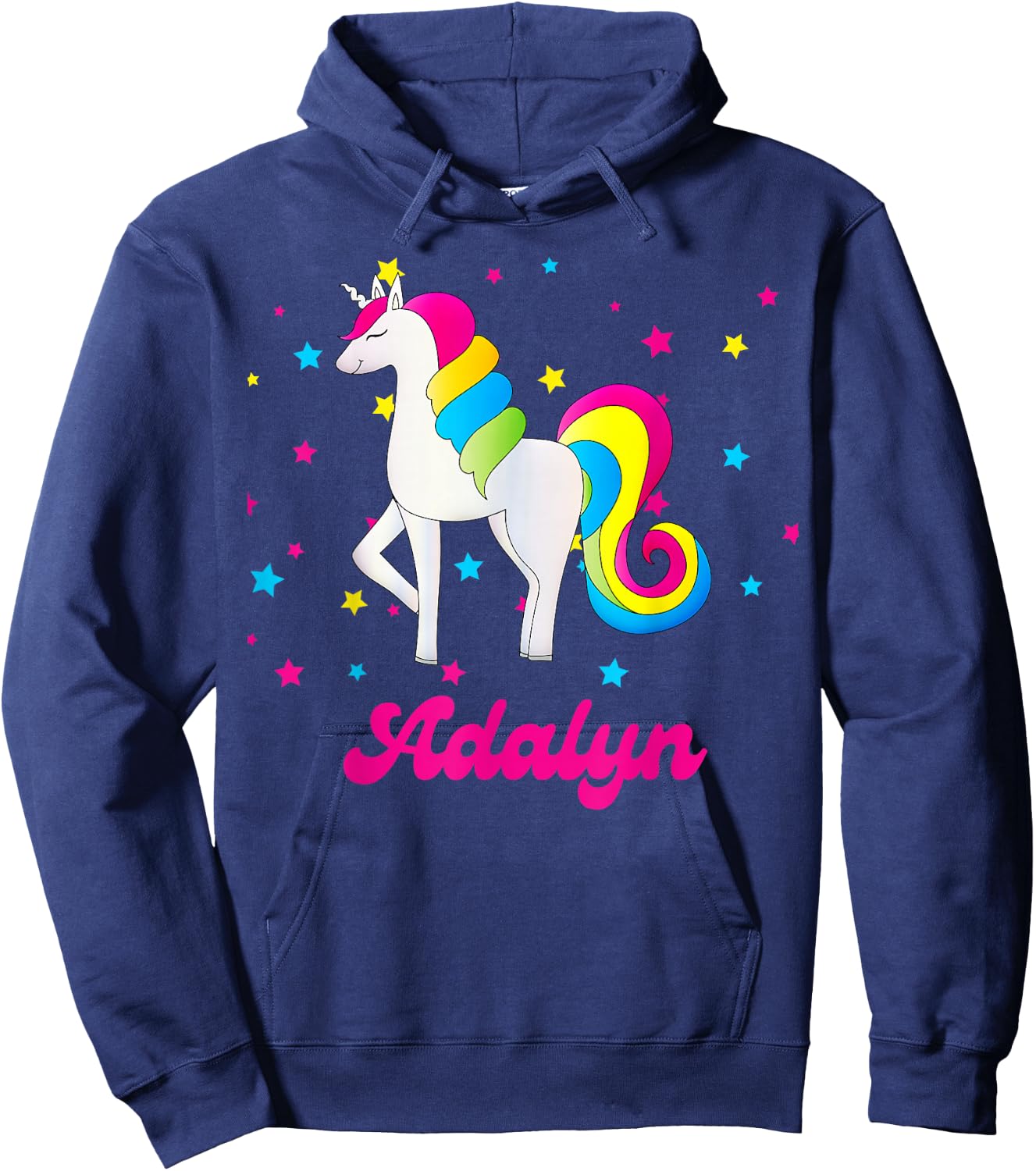Cute Rainbow Unicorn Pink and Blue Personalized Adalyn Hoodie - Hoodie | Navy