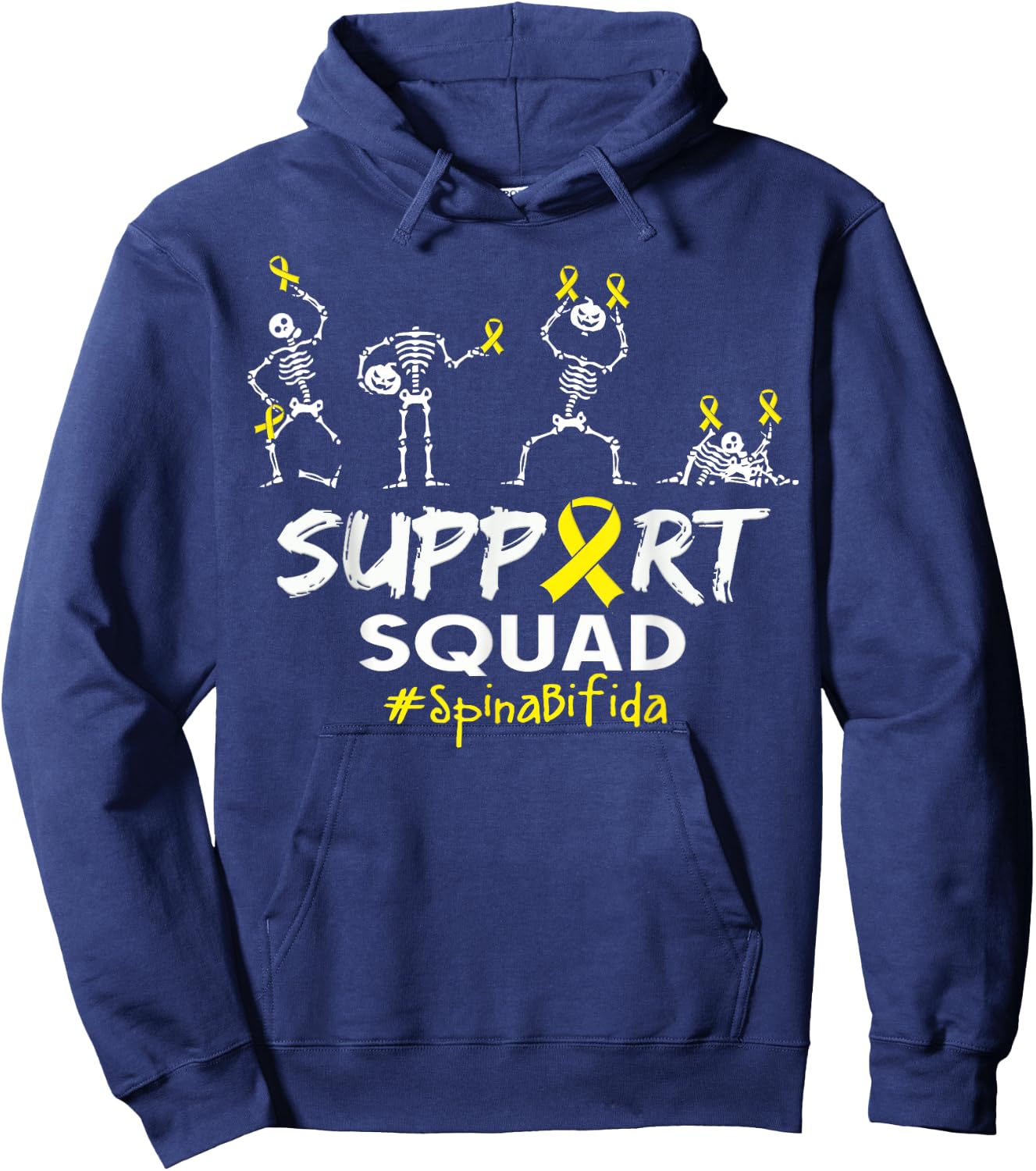 Spina Bifida Awareness Skeleton Support Squad Halloween Hoodie - Hoodie | Navy