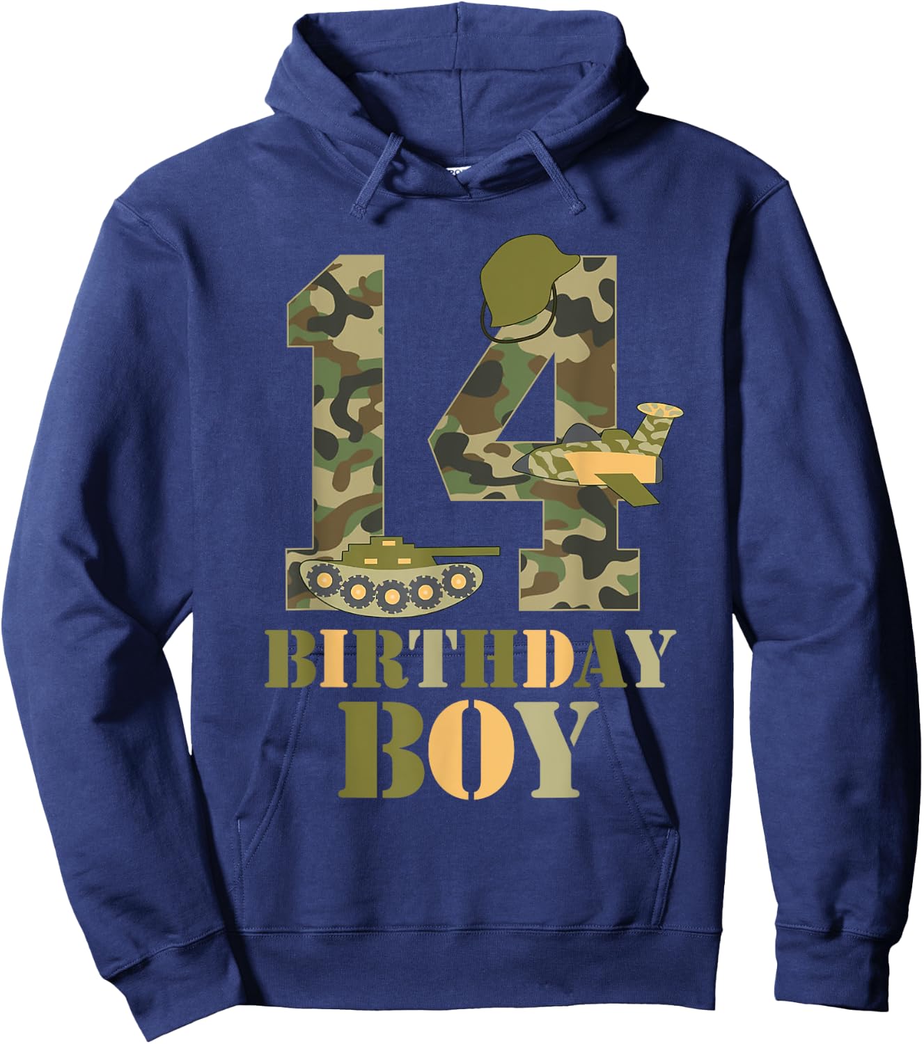 14th Birthday Military Themed Camo Boys 14 Years Old Soldier Hoodie - Hoodie | Navy