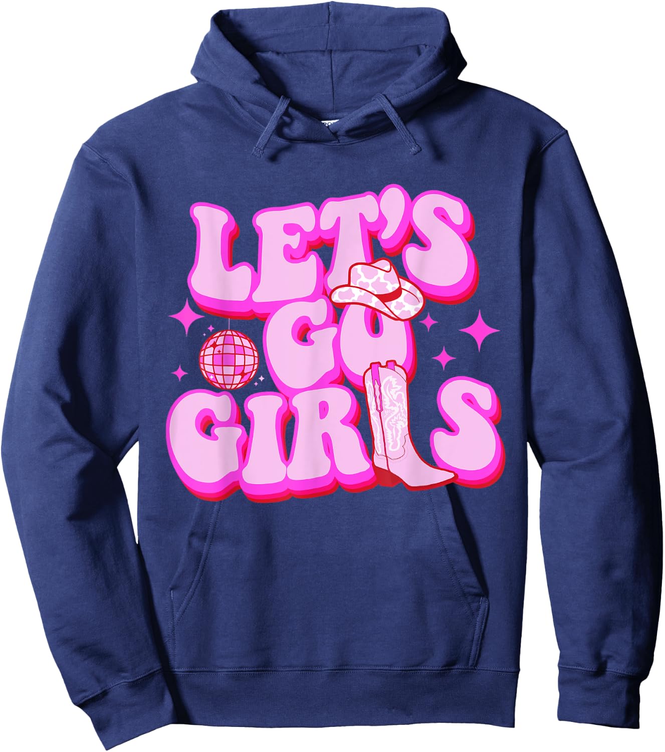 Let's Go Girls Cowgirls Leopard Hat Boots Western Country Hoodie - Hoodie | Navy
