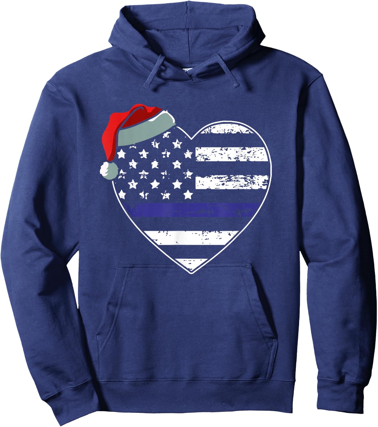 American Flag Blue Line Police Christmas Pajama Cop Officer Kids Men Hoodie - Hoodie | Navy