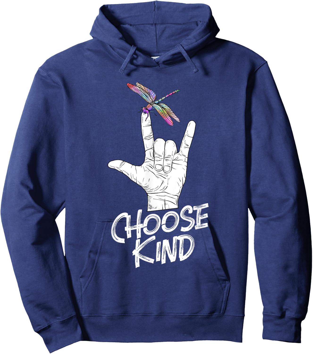 Choose Kind - ASL Language Dragonfly Lover Insects Hoodie - Hoodie | Navy