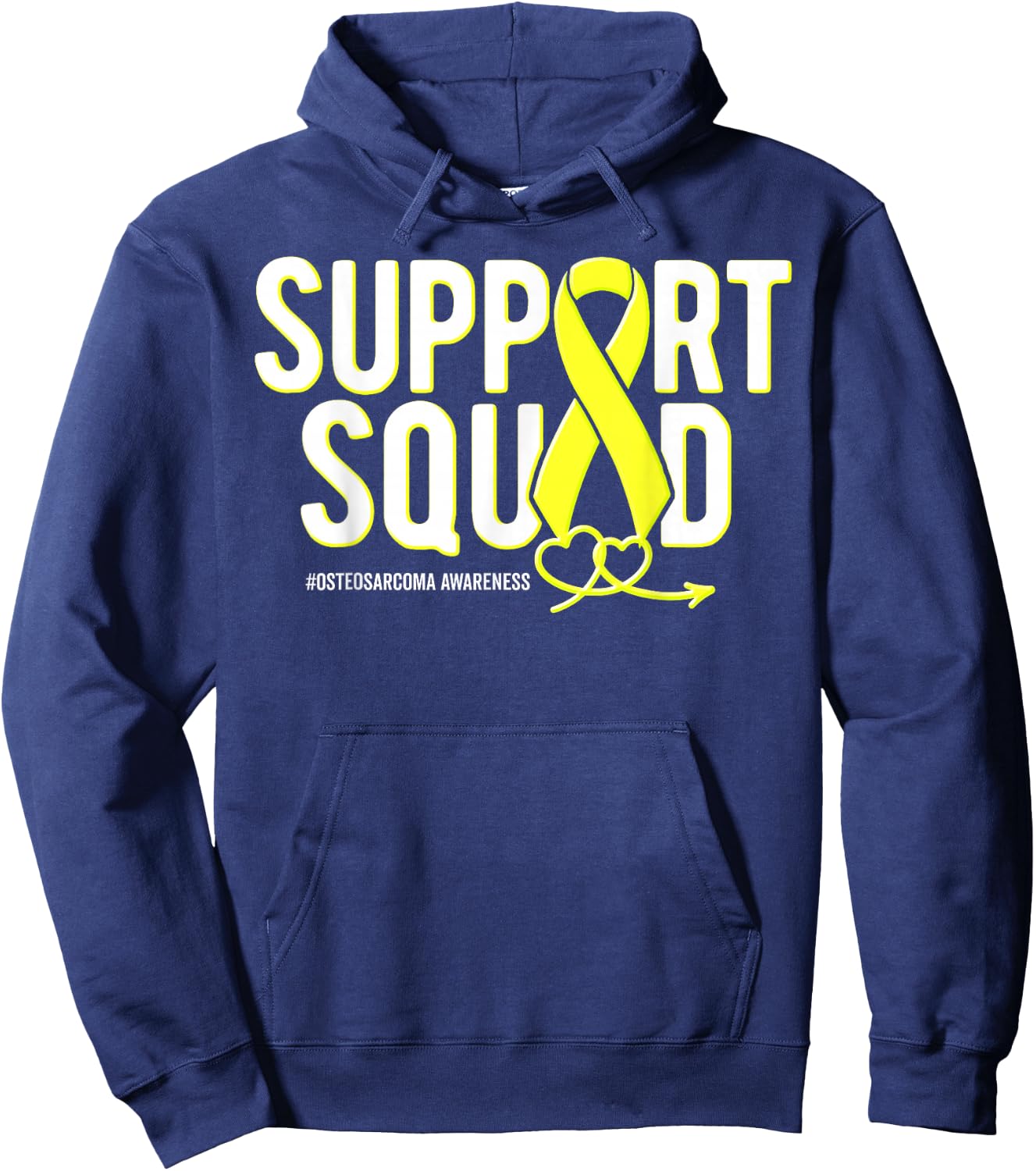 Support Squad Osteosarcoma Awareness Yellow Ribbon Heart Hoodie - Hoodie | Navy
