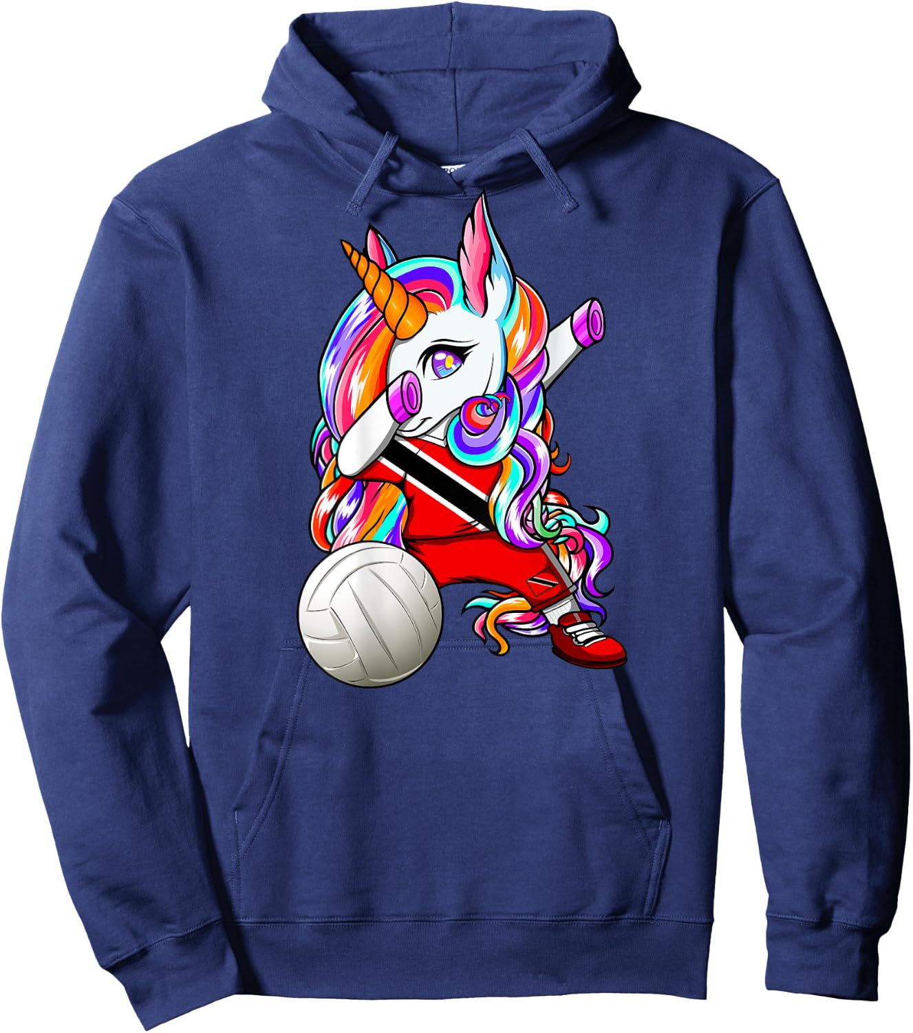 Dabbing Unicorn Trinidad and Tobago Volleyball Fans Jersey Hoodie - Hoodie | Navy