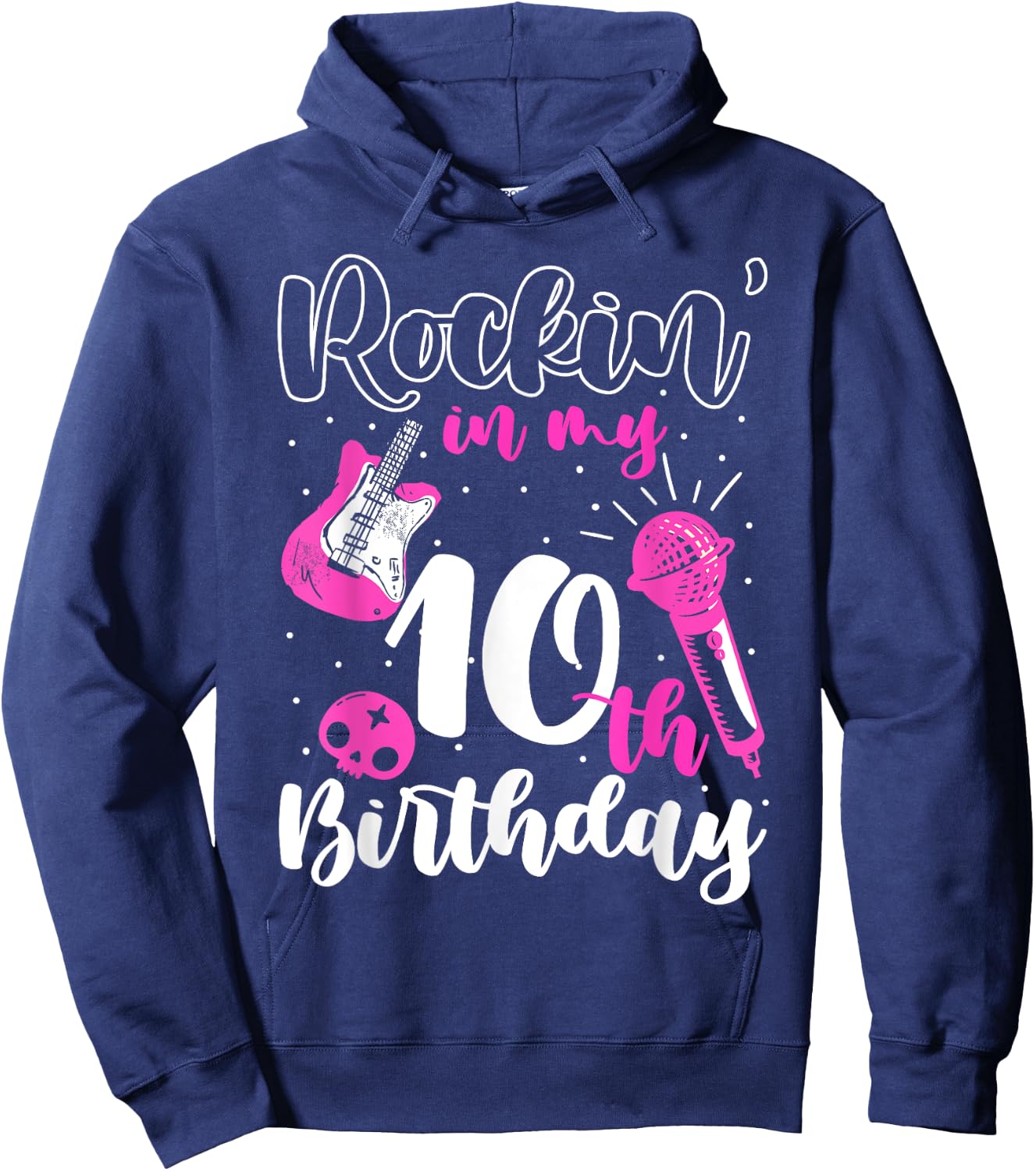 Girl Rockstar Birthday Rock Star Themed Guitar 10th Birthday Hoodie - Hoodie | Navy