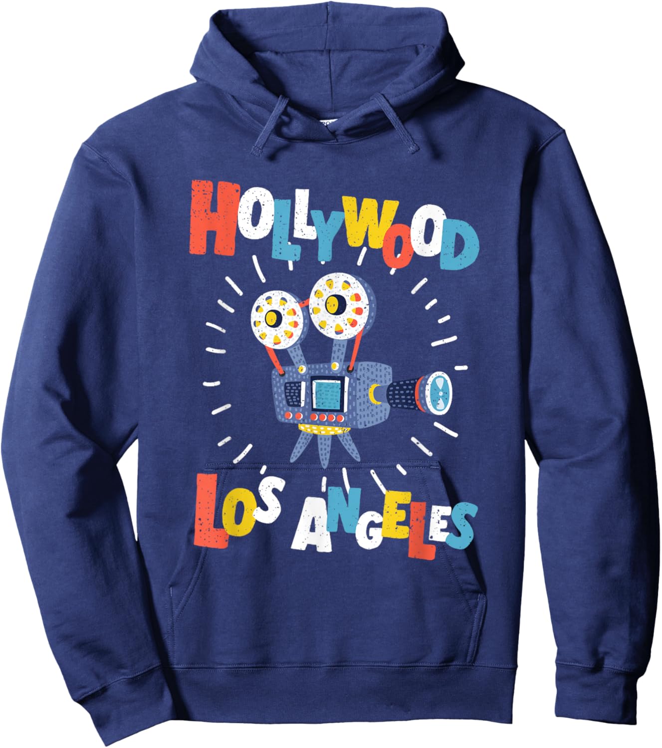 Colorful Los Angeles California Retro Cinema Cartoon Camera Hoodie - Hoodie | Navy