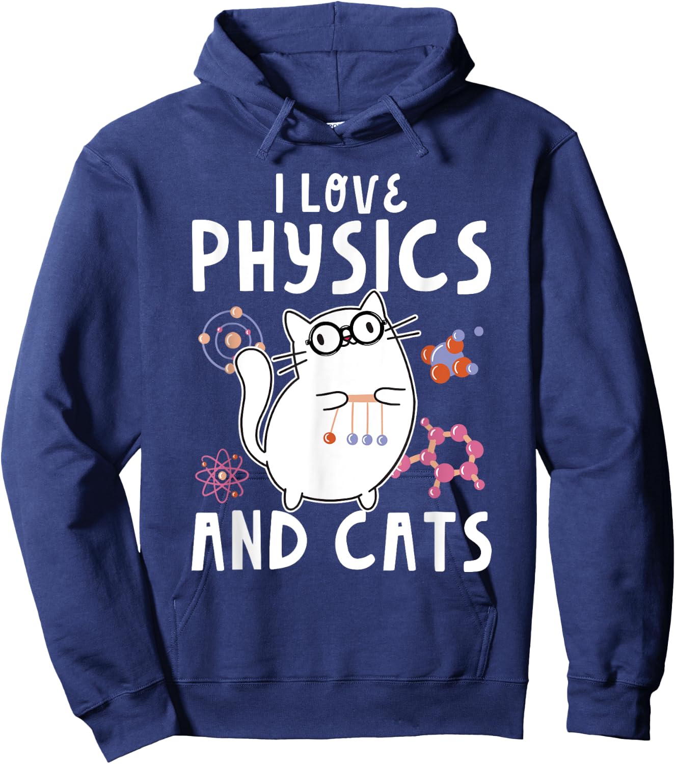 Cool Funny Physics Teacher I Love Physics And Cats Science Men Women Kids Hoodie - Hoodie | Navy