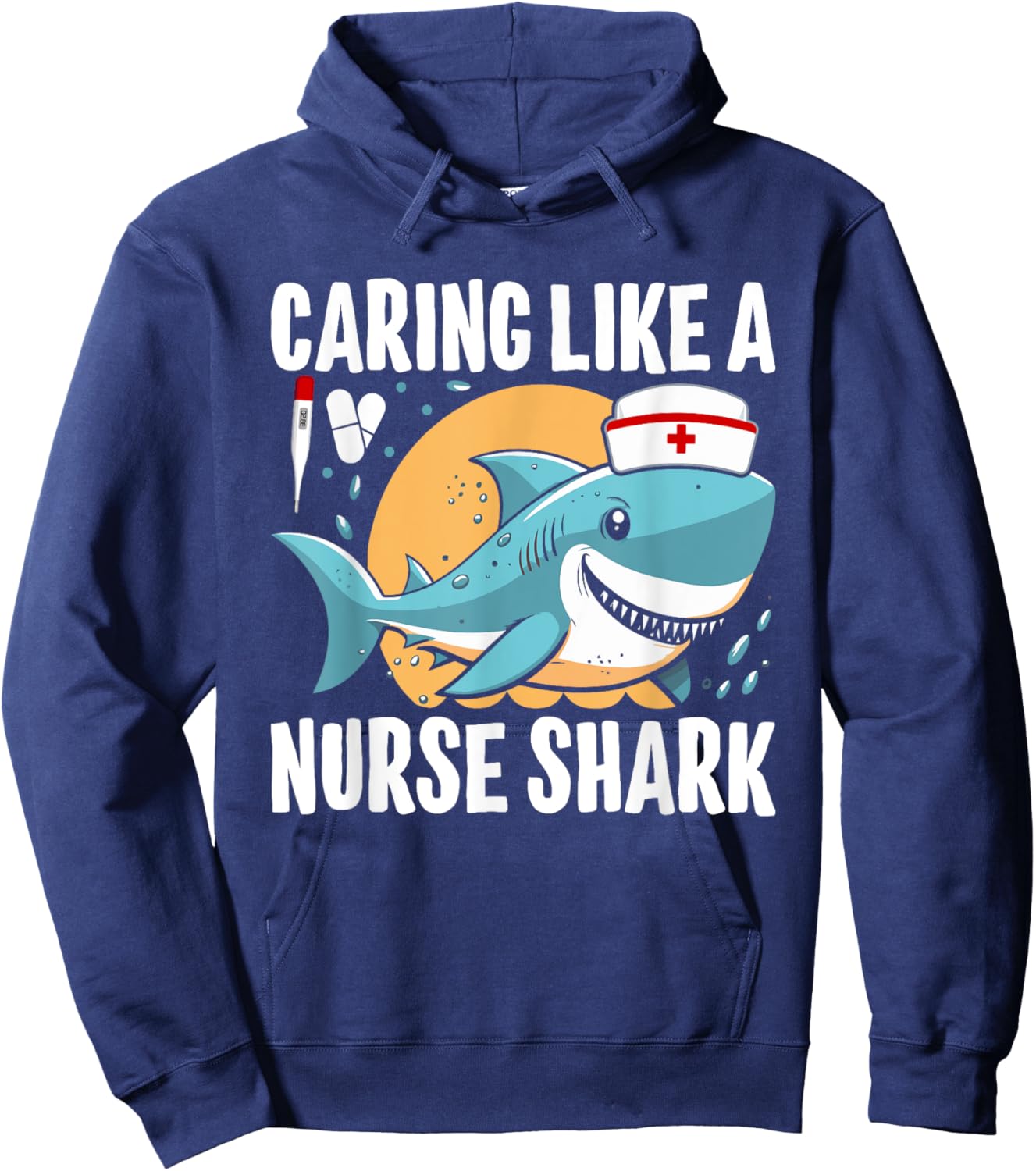 Caring Like A Nurse Shark Retro Funny Shark Hoodie - Hoodie | Navy