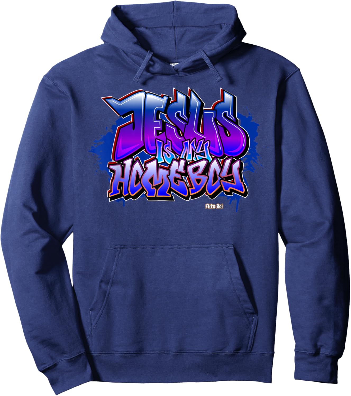 Flite Boi - Jesus is My Homeboy Graffiti Graphic Hoodie - Hoodie | Navy