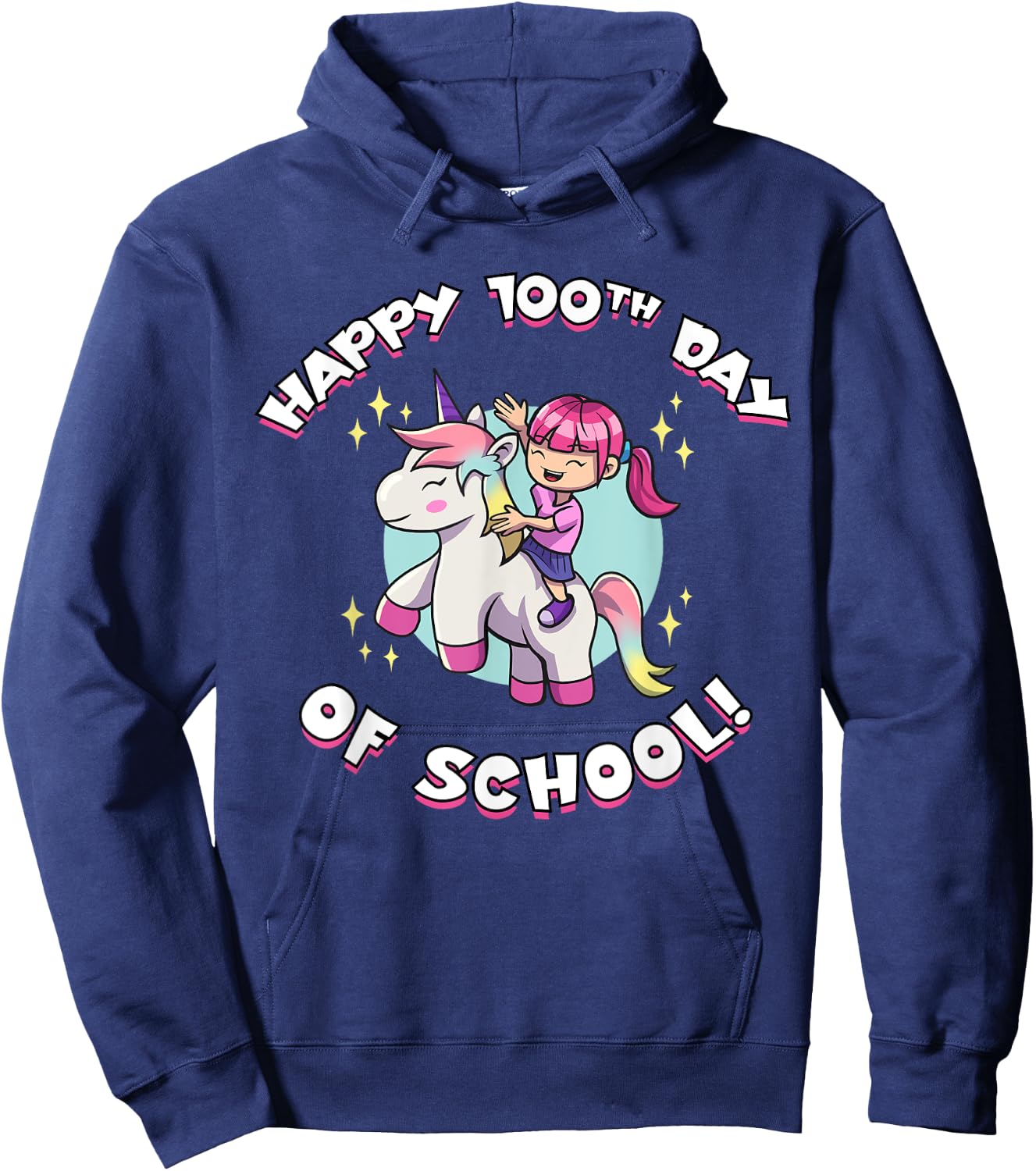 Happy 100th Day of School Girl Riding Unicorn Hoodie - Hoodie | Navy