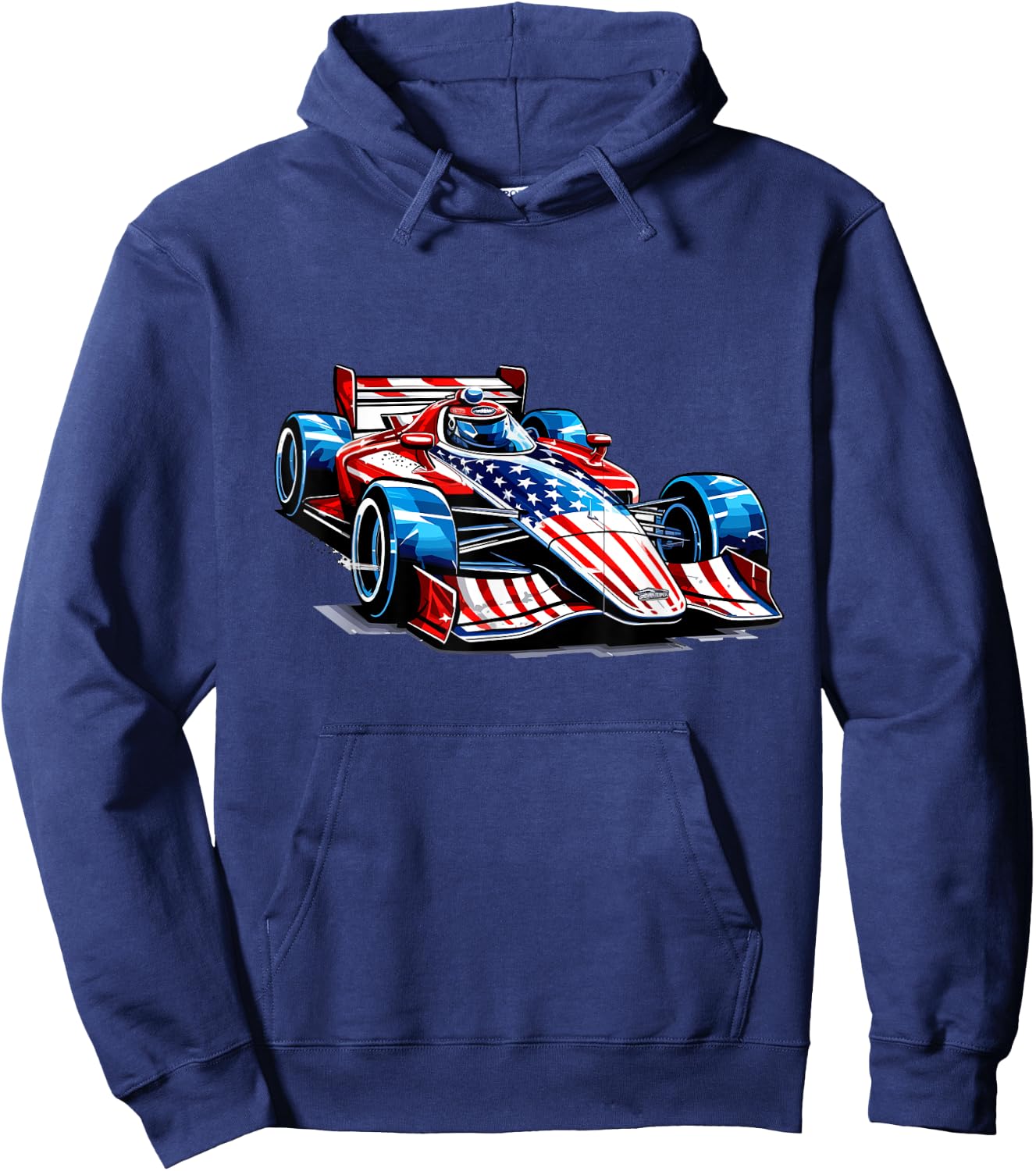 Vintage Auto Racing Car American Flag 4th of July, Auto Race Kids Men Hoodie - Hoodie | Navy