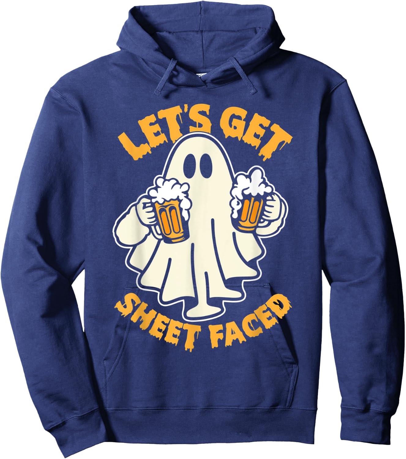 Let's Get Sheet Faced Funny Ghost Drinking Beer Halloween Hoodie - Hoodie | Navy