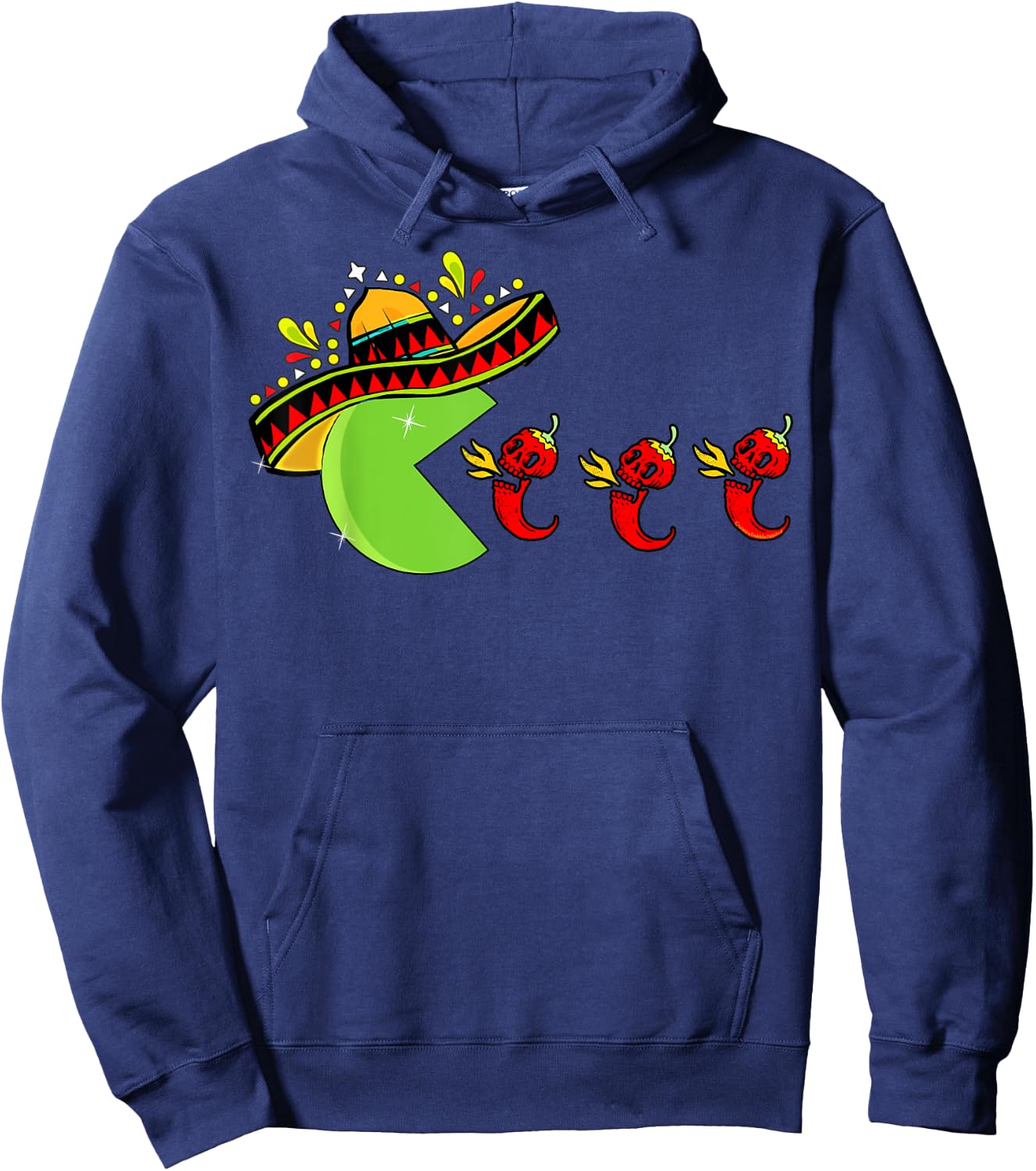 Fun Mexican Sombrero Eating Hot Pepper Skulls Cinco de Mayo Hoodie - Hoodie | Navy