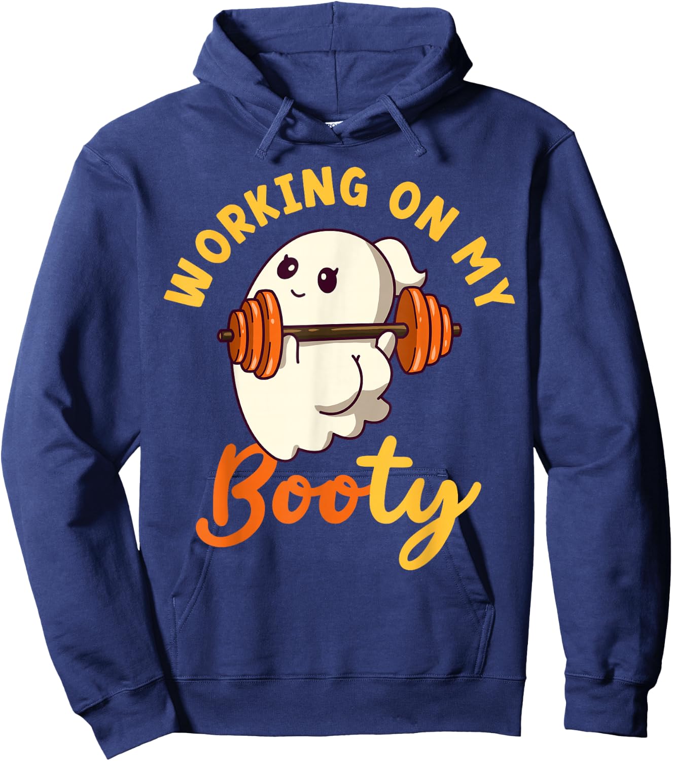 Working On My Booty Boo-Ty Funny Halloween Gym Ghost Pun Hoodie - Hoodie | Navy