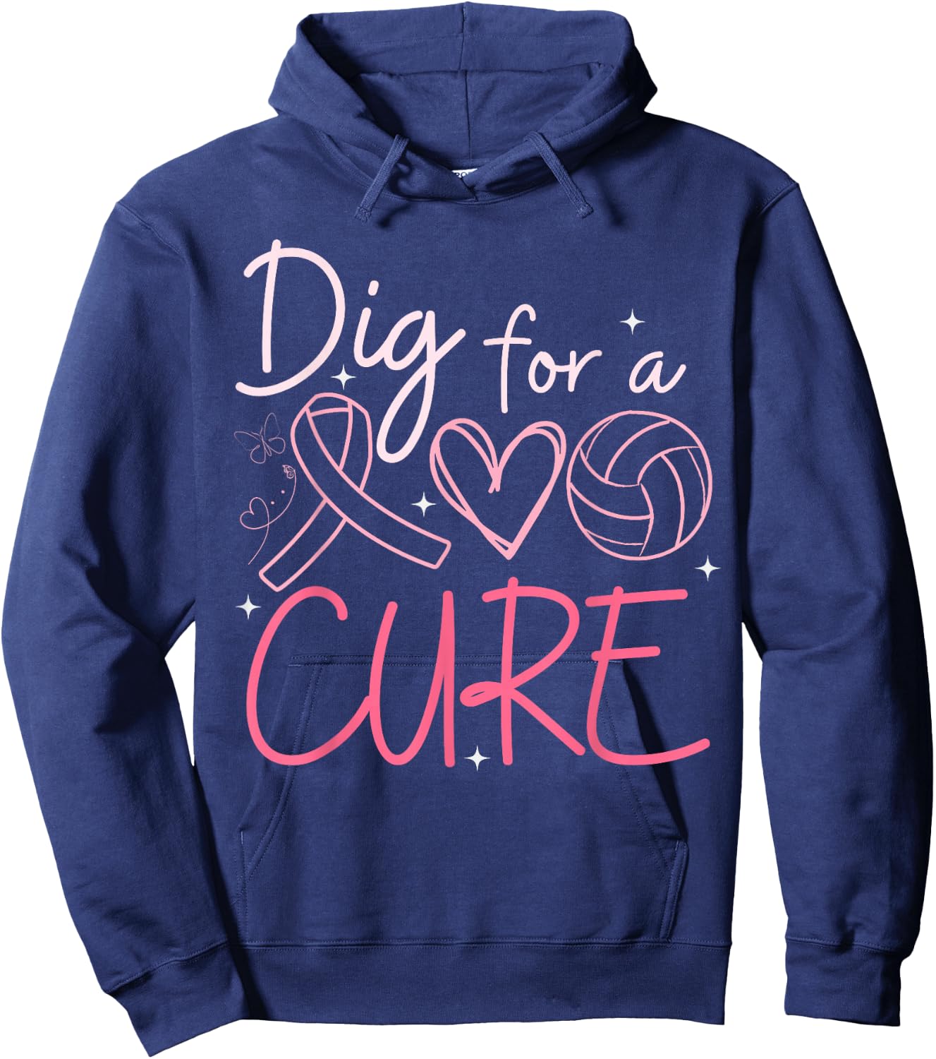 Breast Cancer Awareness Dig For A Cure Volleyball Pink Out Hoodie - Hoodie | Navy