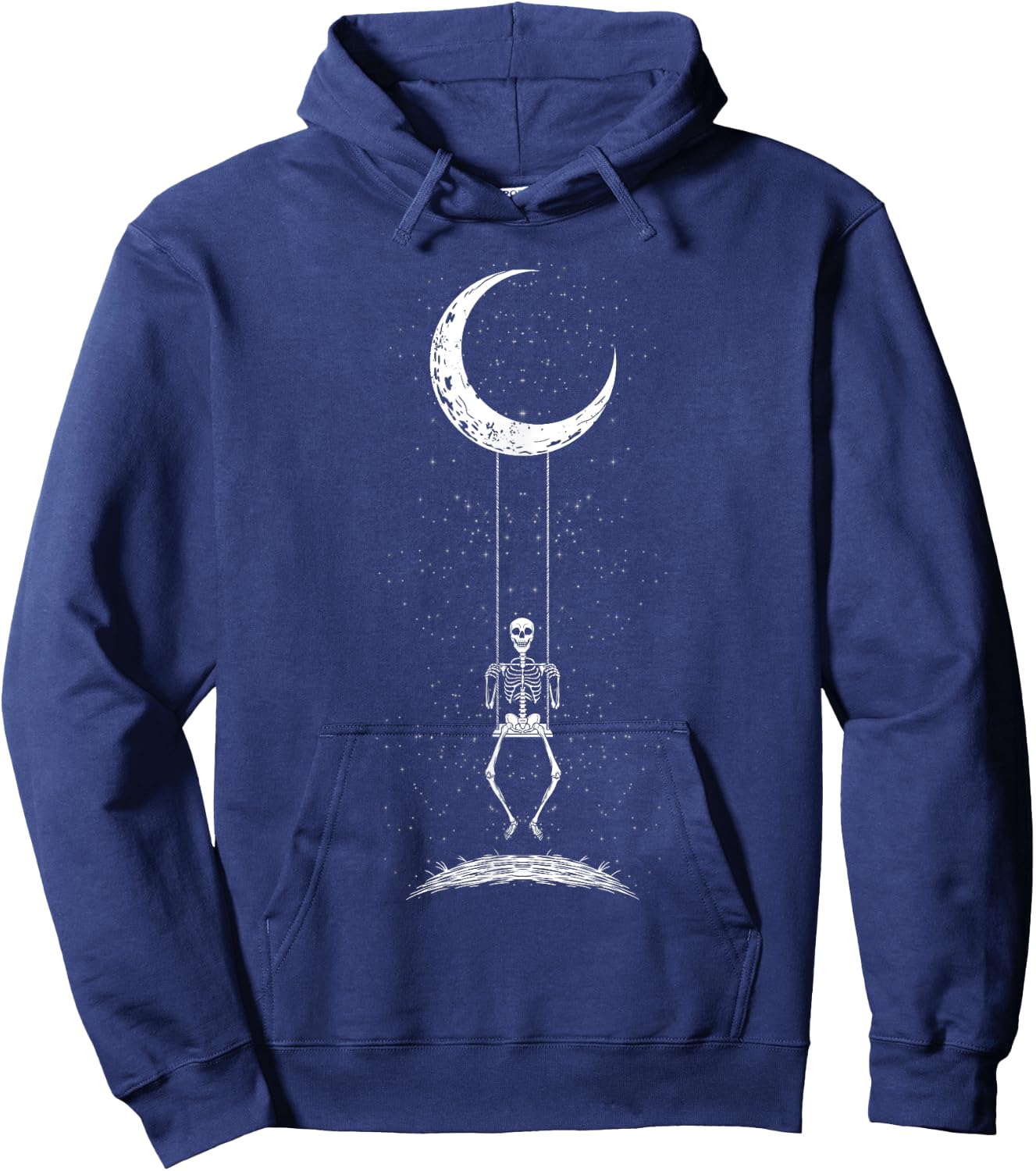Skeleton Swinging on Moon Gothic Halloween Costume Hoodie - Hoodie | Navy