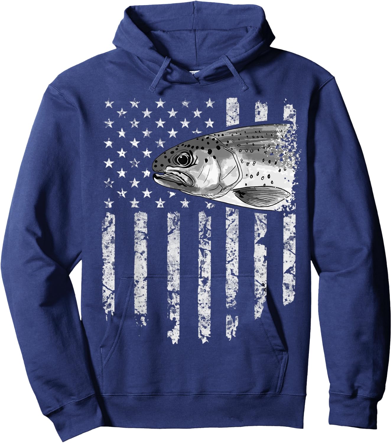 American Flag Rainbow Trout Fly Fishing Vintage Women Men Hoodie - Hoodie | Navy