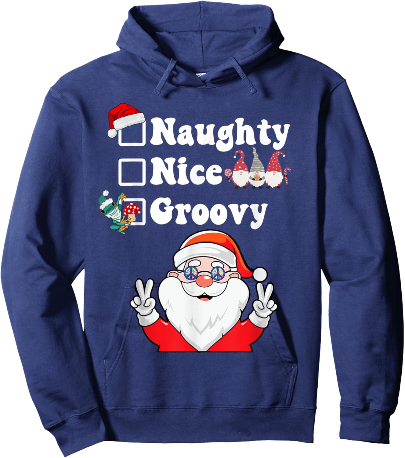 Naughty Nice Groovy Christmas List Hippie Santa Claus Hoodie - Hoodie | Navy