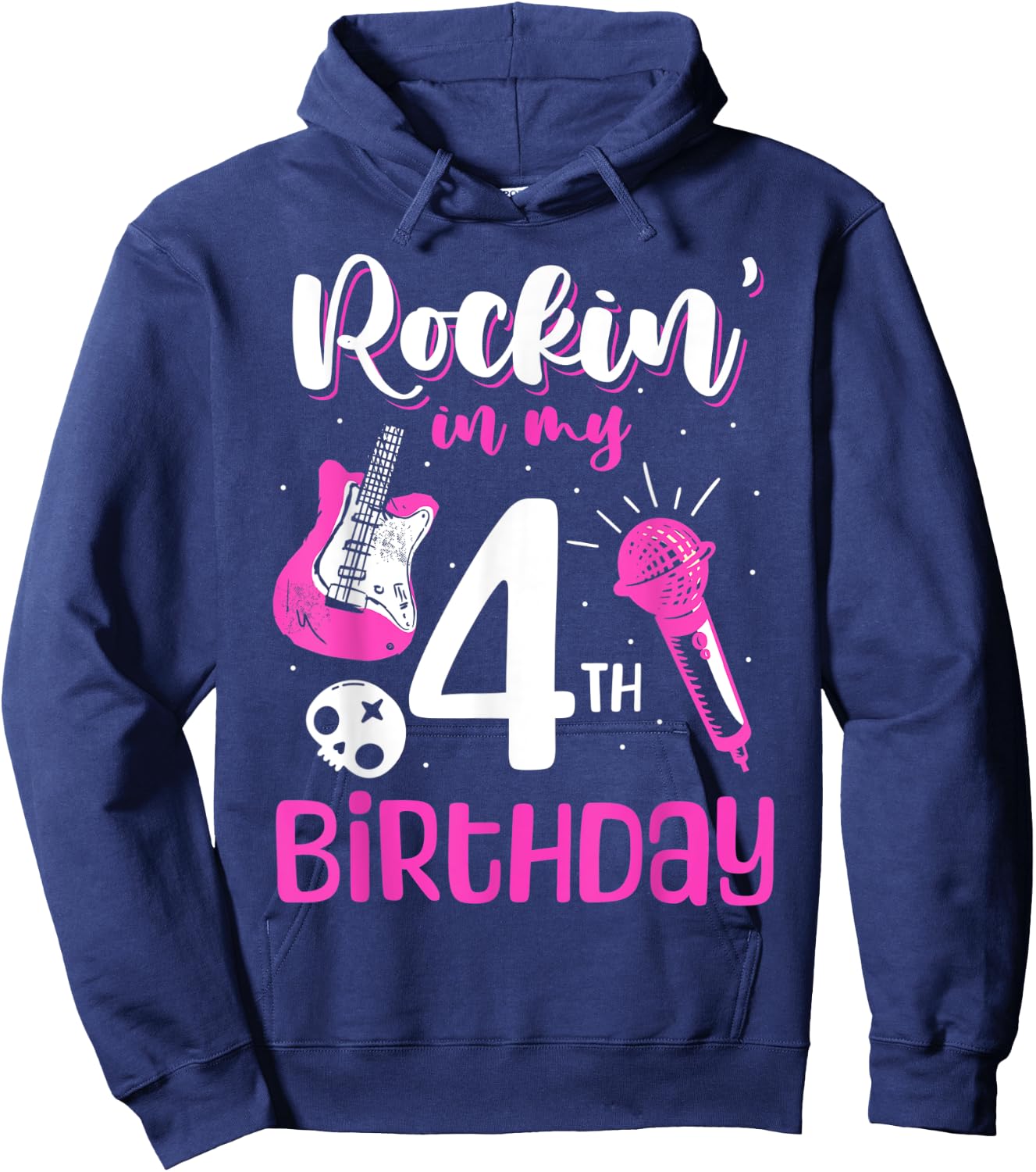 Girls Rockstar Birthday Rock Star Themed Guitar 4th Birthday Hoodie - Hoodie | Navy