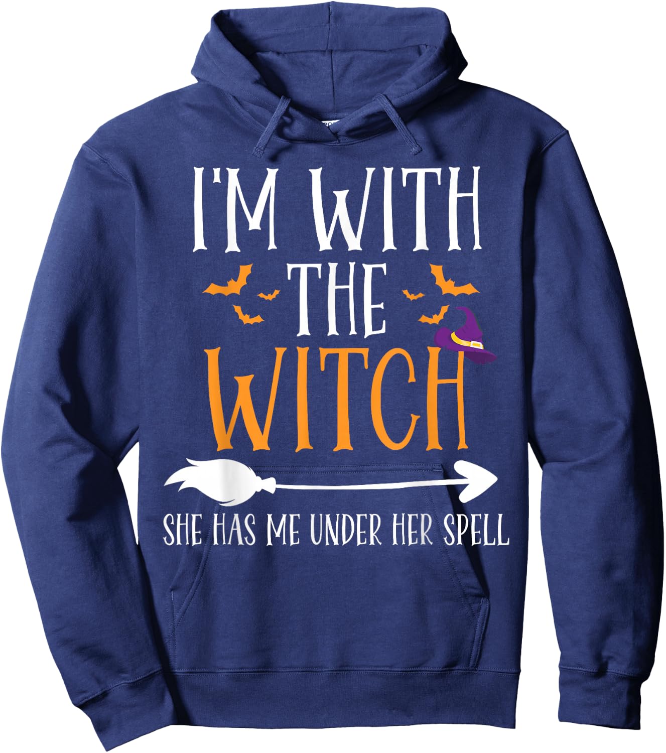 I'm With The Witch Funny Halloween Couples Costume Hoodie - Hoodie | Navy
