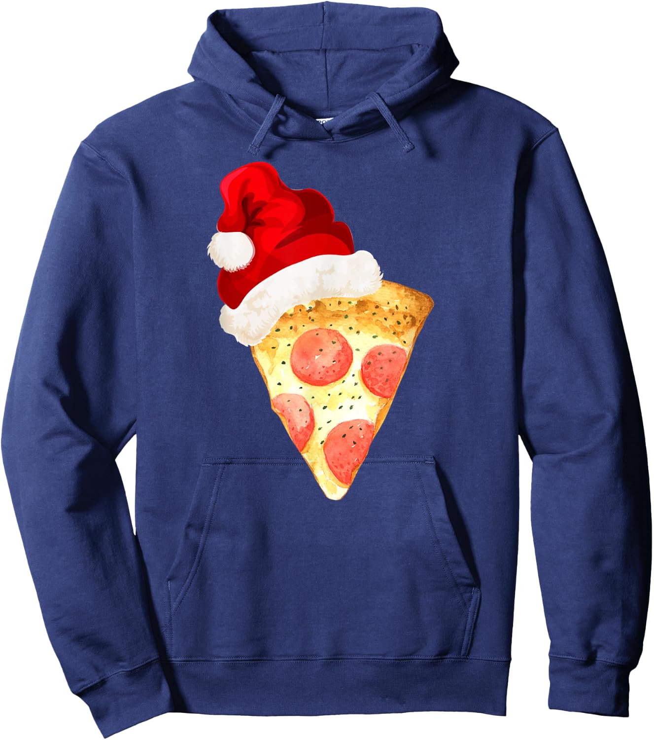 Santa Claus Hat Pepperoni Pizza Slice Christmas Holiday Food Hoodie - Hoodie | Navy