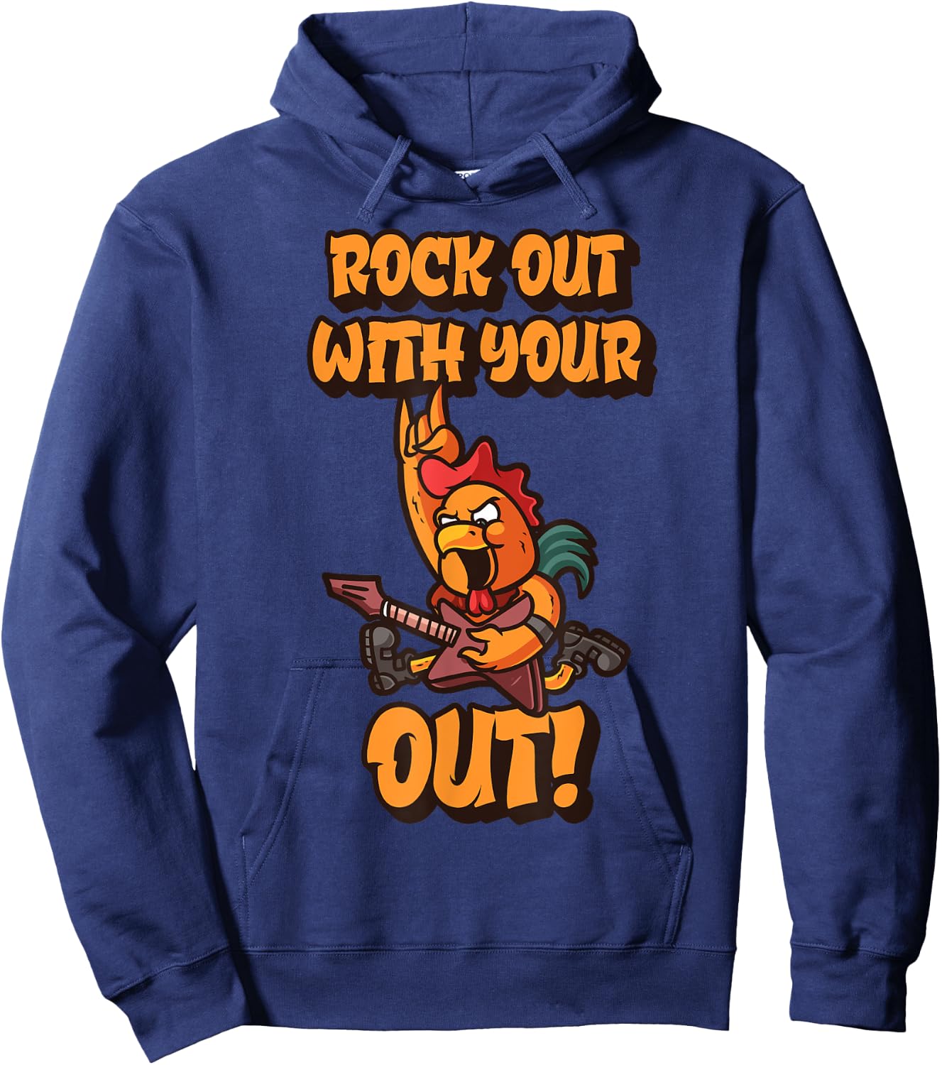 Rock Out With Your Cock Out Funny Rooster Rock N' Roll Hoodie - Hoodie | Navy