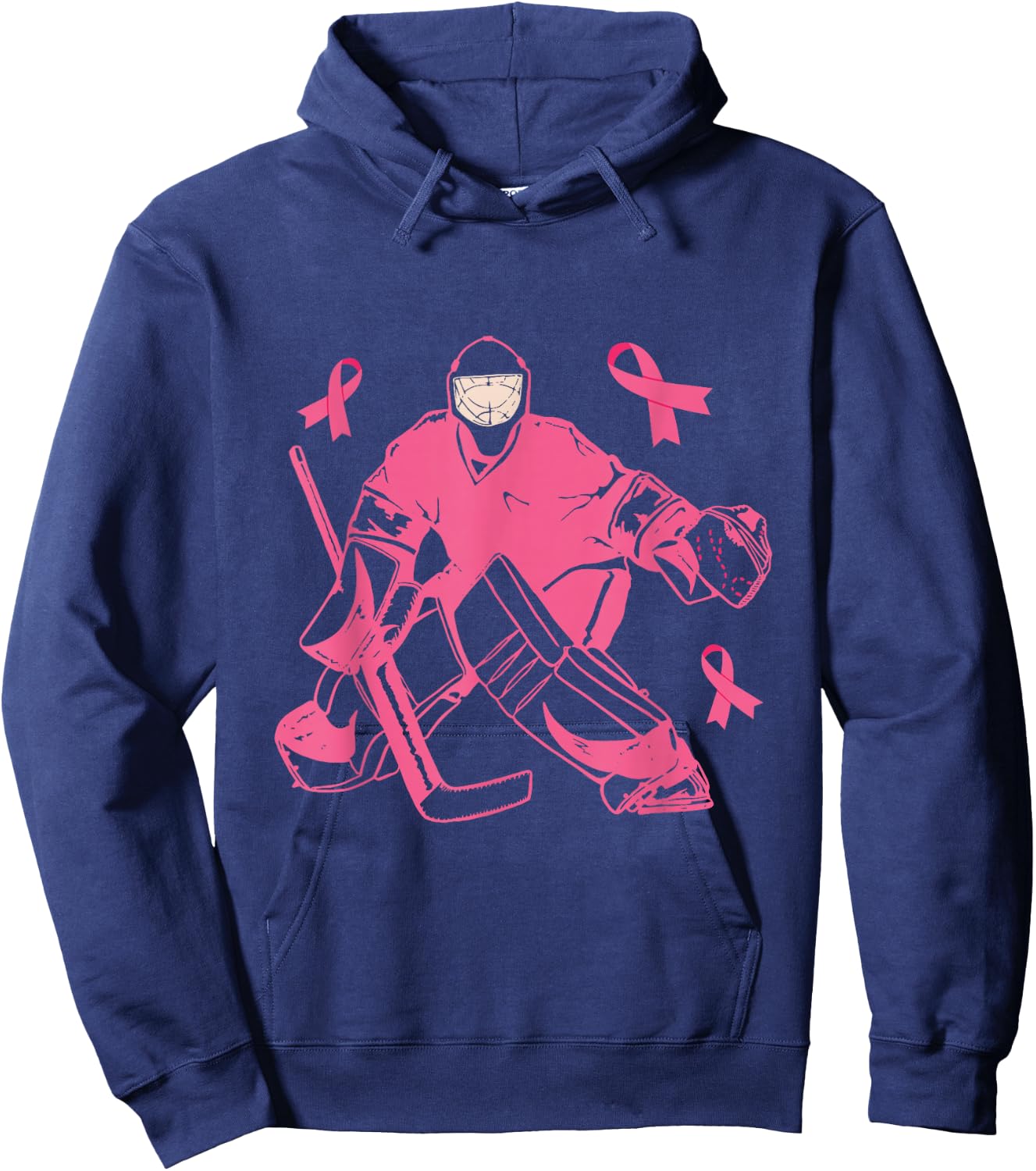 Ice Hockey Keeper Pink Ribbon Breast Cancer Awareness Hoodie - Hoodie | Navy