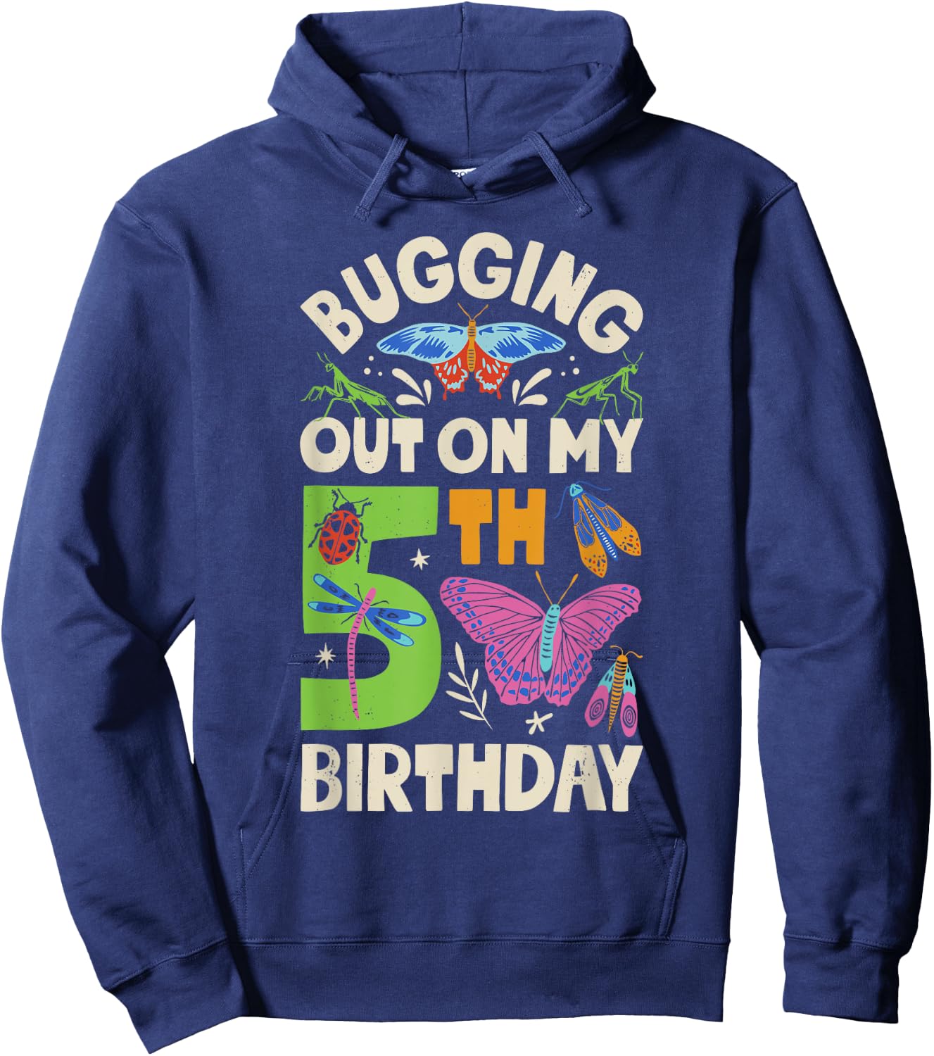 Insect Bugging Out On My 5th Birthday Party 5 Year Old Boys Hoodie - Hoodie | Navy