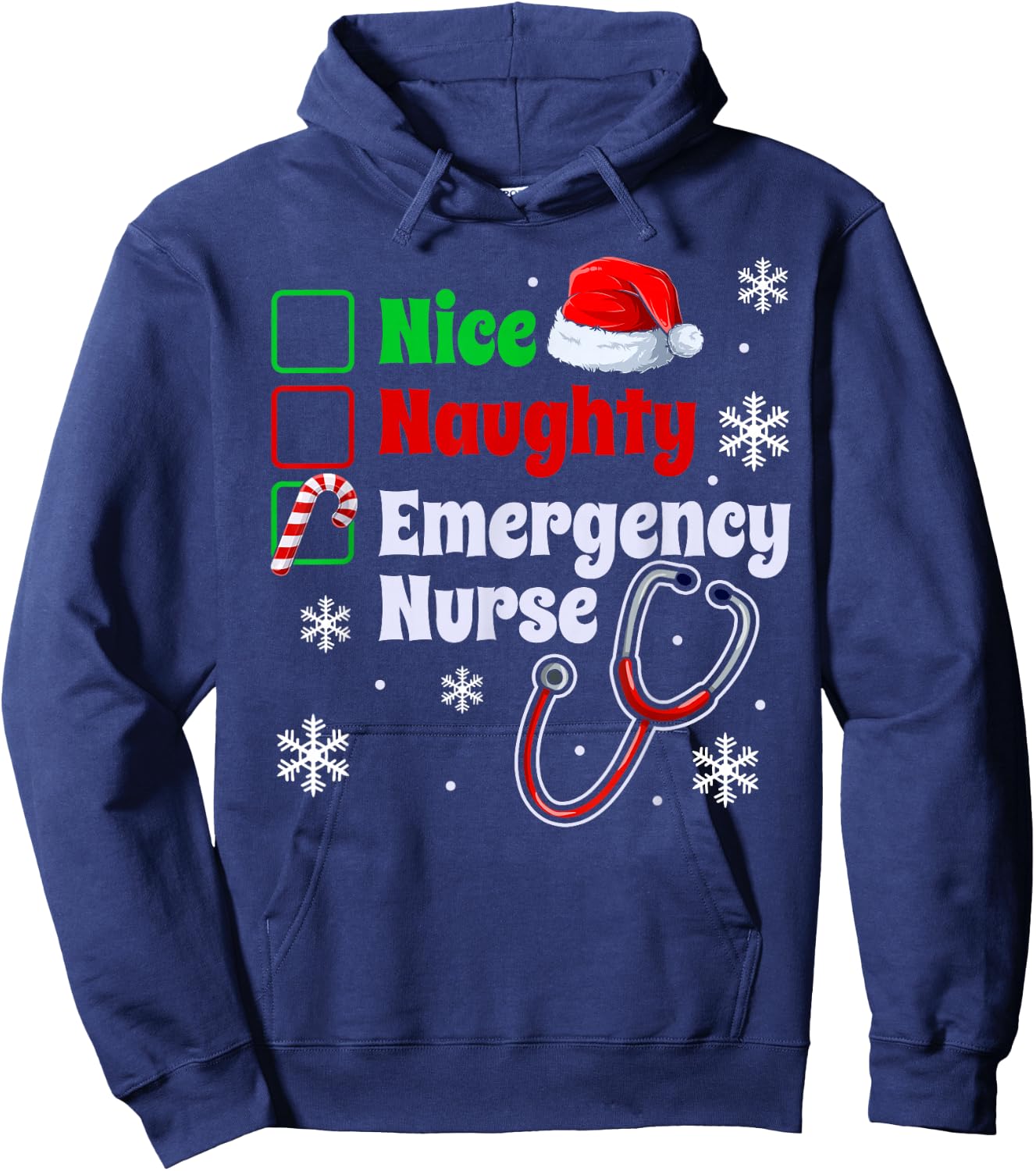 Nice Naughty Emergency Nurse Christmas ER Xmas Hoodie - Hoodie | Navy