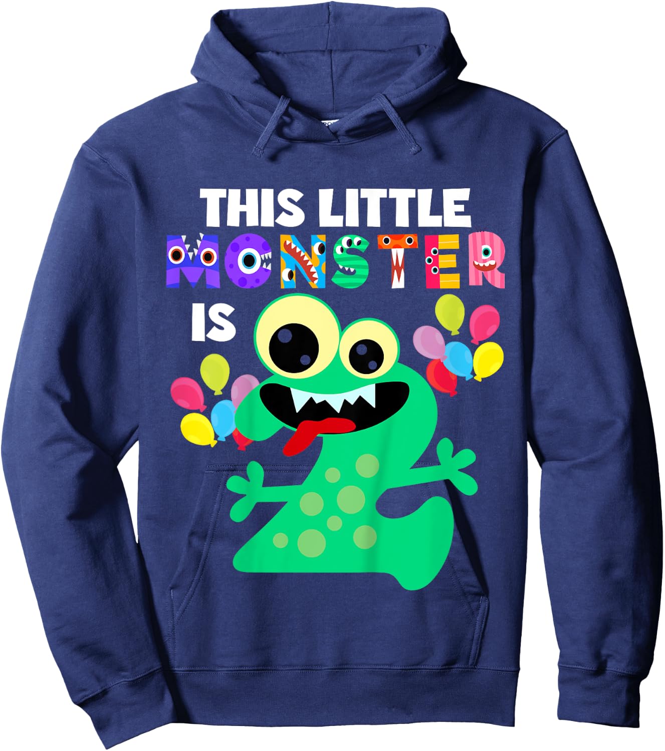 This Little Monster is 2 Two Years 2nd Birthday Party Aliens Hoodie - Hoodie | Navy