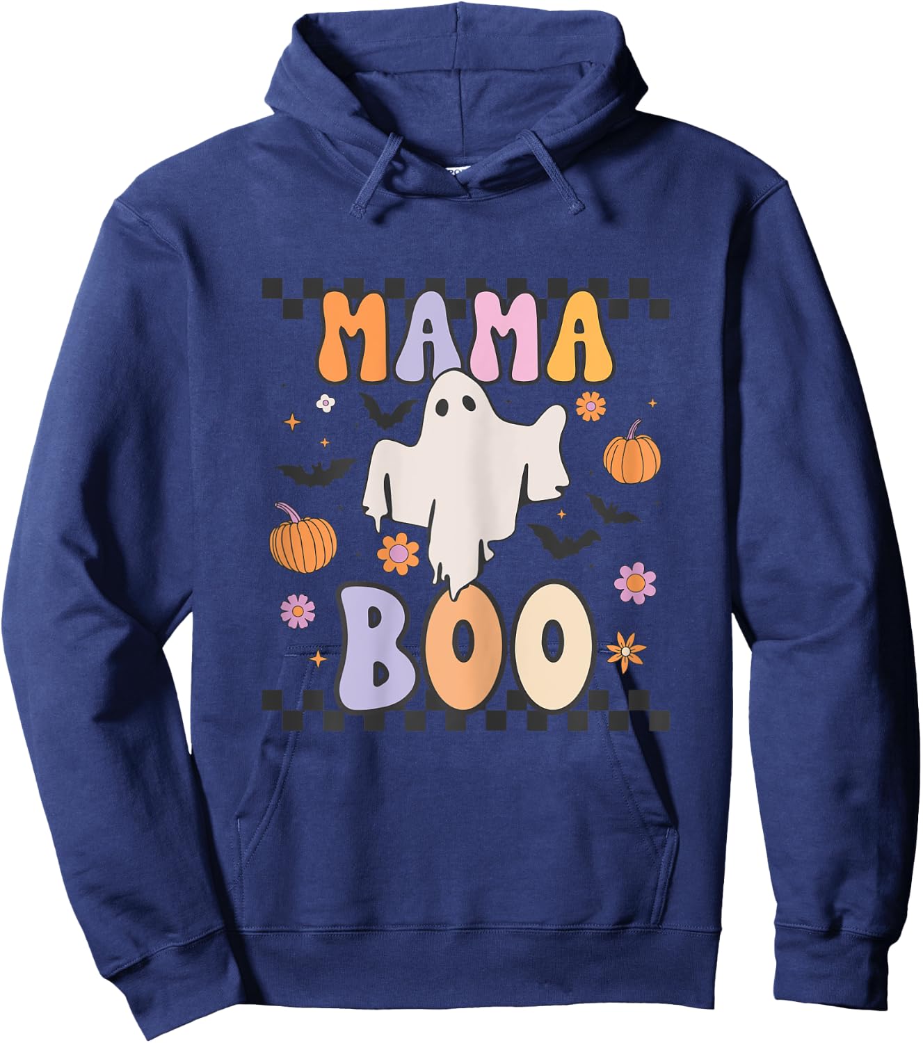 Mama Boo Cute Retro Groovy Ghost Halloween Family Matching Hoodie - Hoodie | Navy