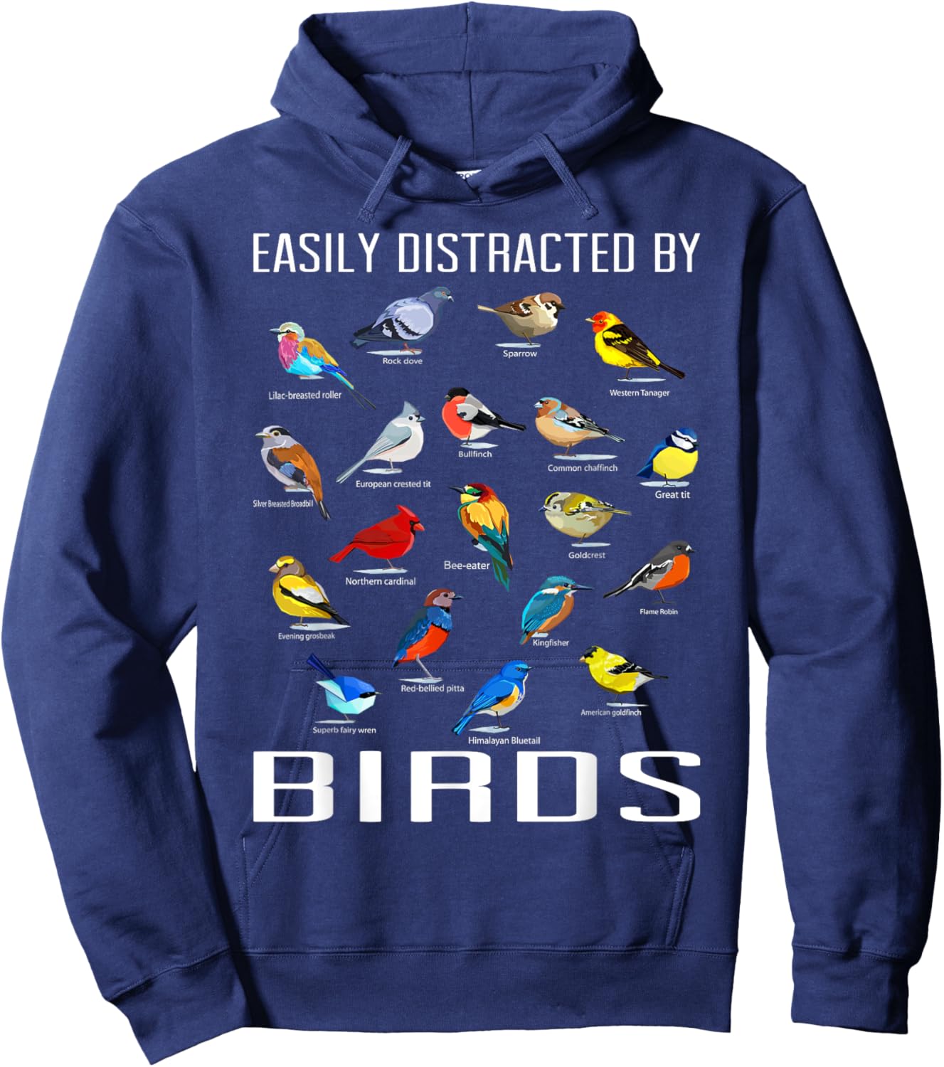 Funny Bird Gifts For Birding Lovers Easily Distracted By Birds / Birdwatching Lover Birdwatcher Black Short Sleeve Hoodie - Hoodie | Navy
