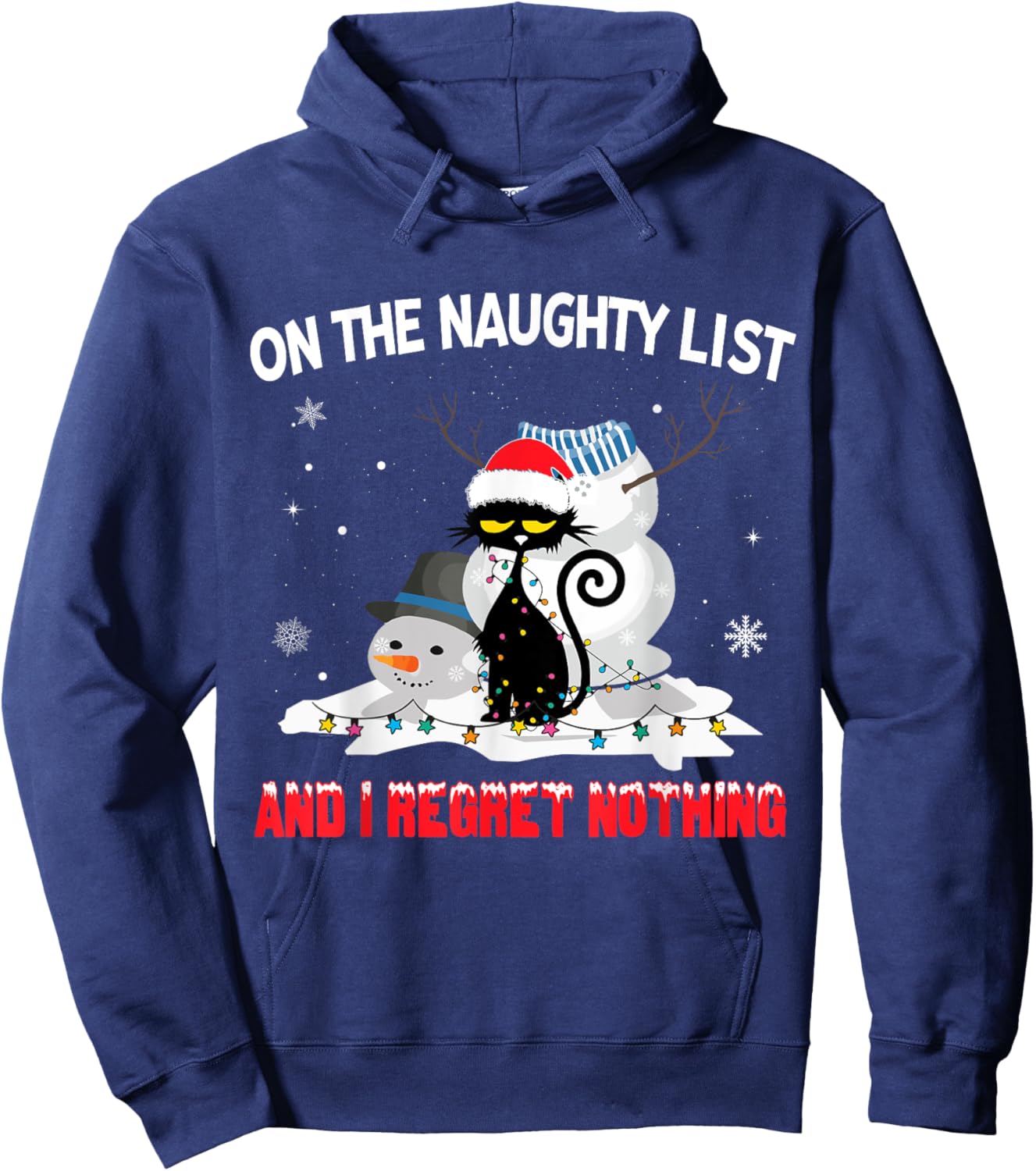I'm On The Naughty List And I Regret Nothing Black Cat Men Women Kids Hoodie - Hoodie | Navy