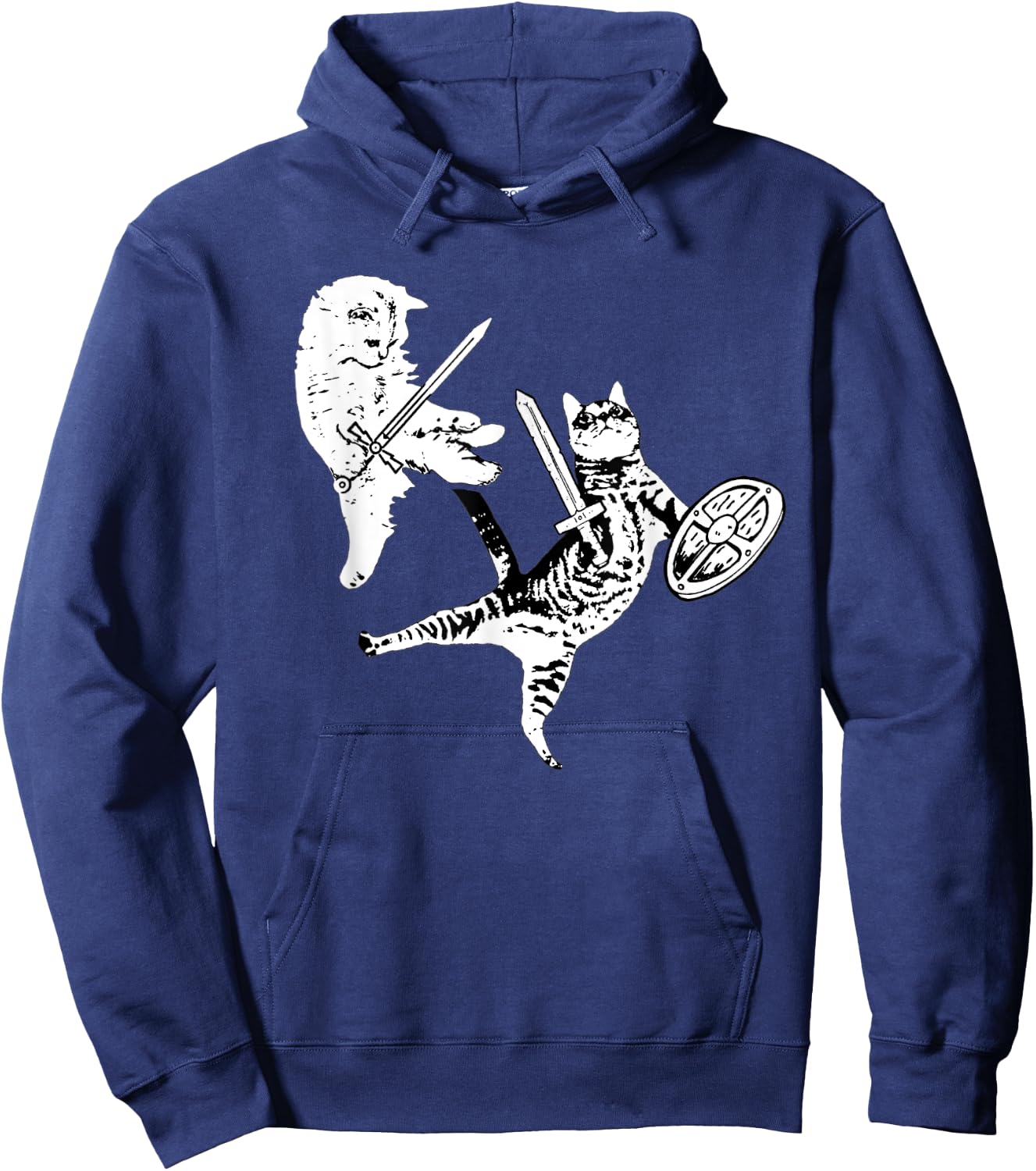 Kitty Cat Sword Fight Shield Funny Warrior Cat Pet Lovers Women Hoodie - Hoodie | Navy