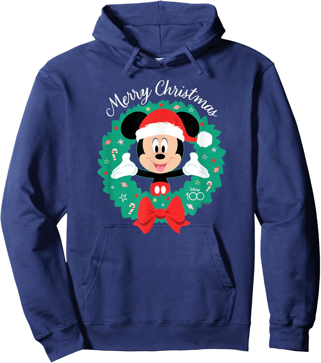 Disney 100 Mickey Mouse Merry Christmas Wreath Holiday D100 Hoodie - Hoodie | Navy