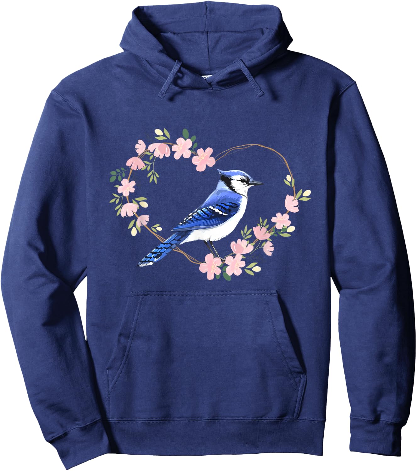 Blue Jay Bird Lover Watching Bidwatcher Birder Flower Heart Hoodie - Hoodie | Navy