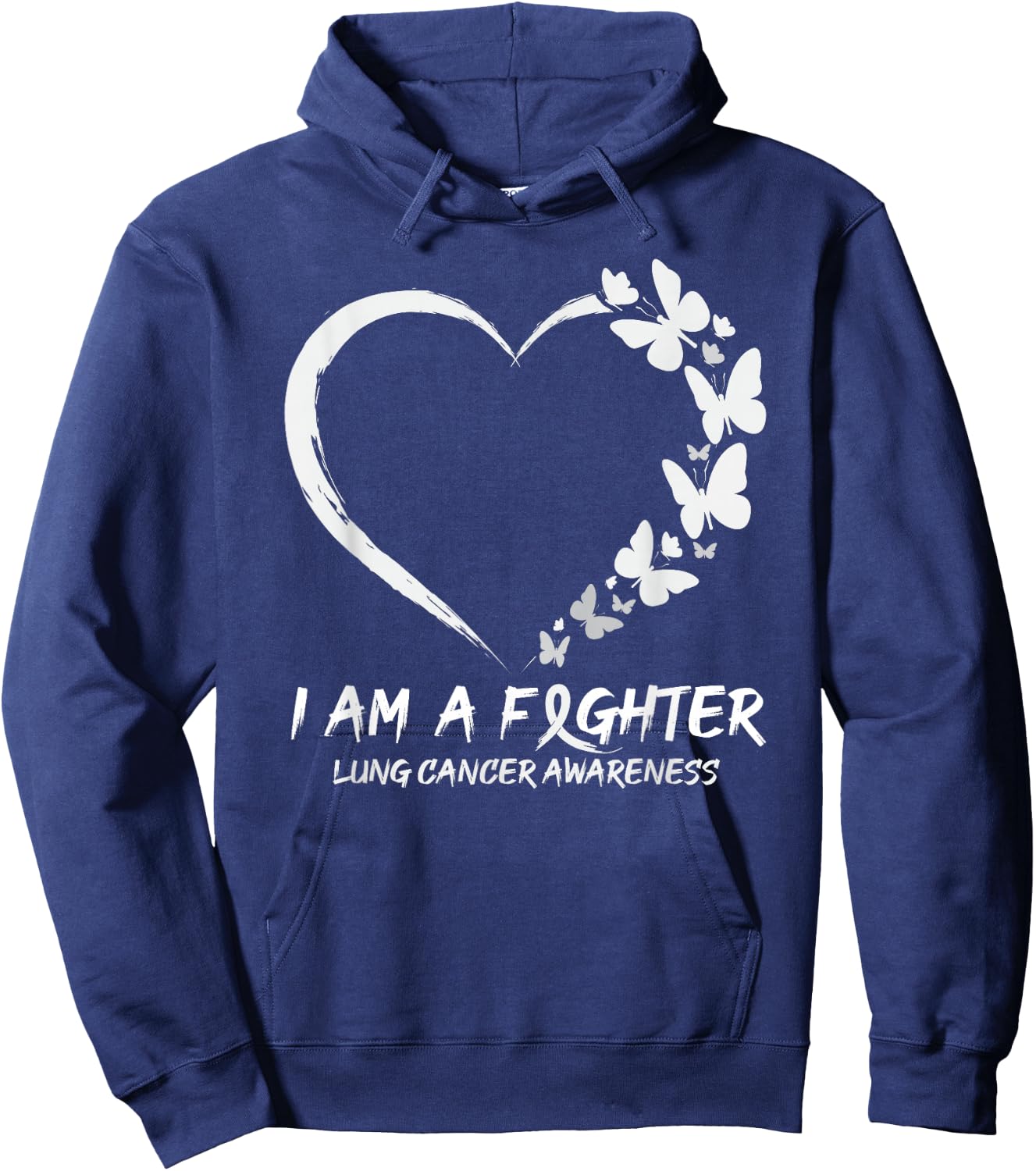 Butterfly Heart I Am A Fighter Lung Cancer Awareness Hoodie - Hoodie | Navy