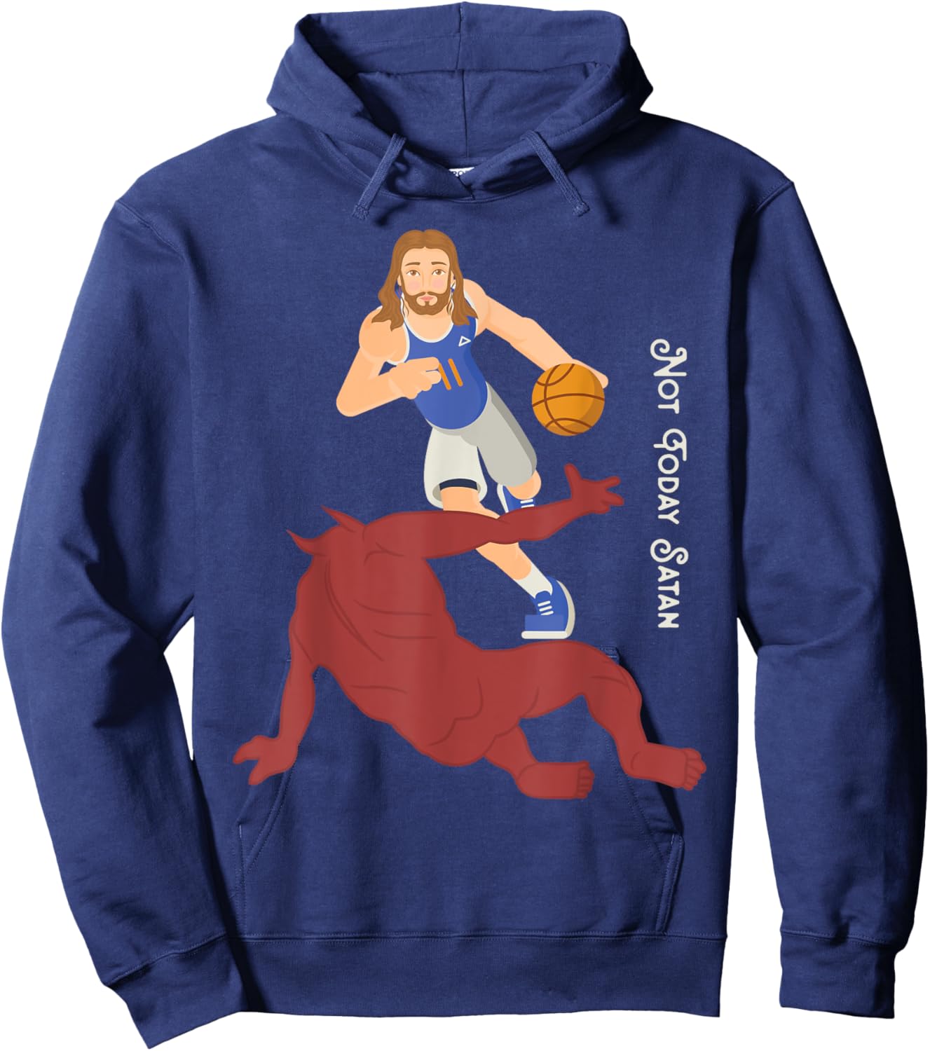 Christian T Shirt Jesus Versus Satan Not Today Basketball Hoodie - Hoodie | Navy