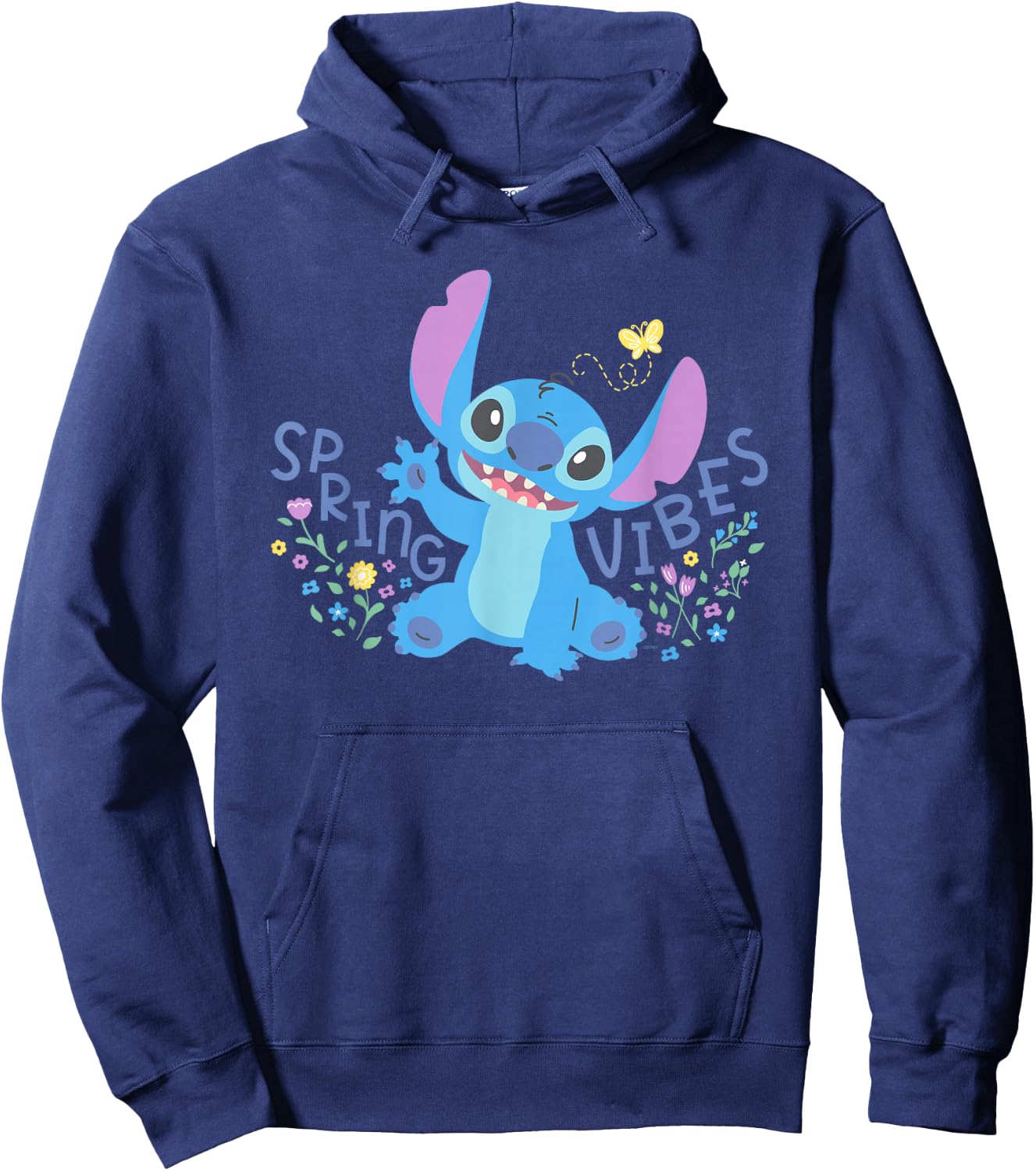 Disney Stitch with Flowers & Butterfly Easter Spring Vibes Hoodie - Hoodie | Navy
