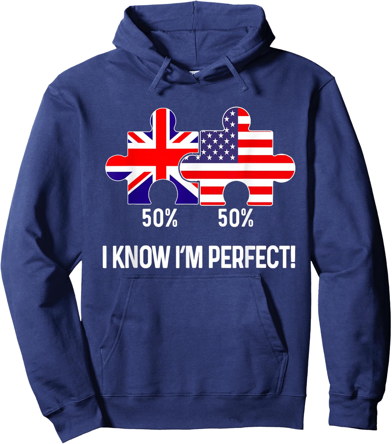 Half American Half British Flag Map Combined USA UK Hoodie - Hoodie | Navy