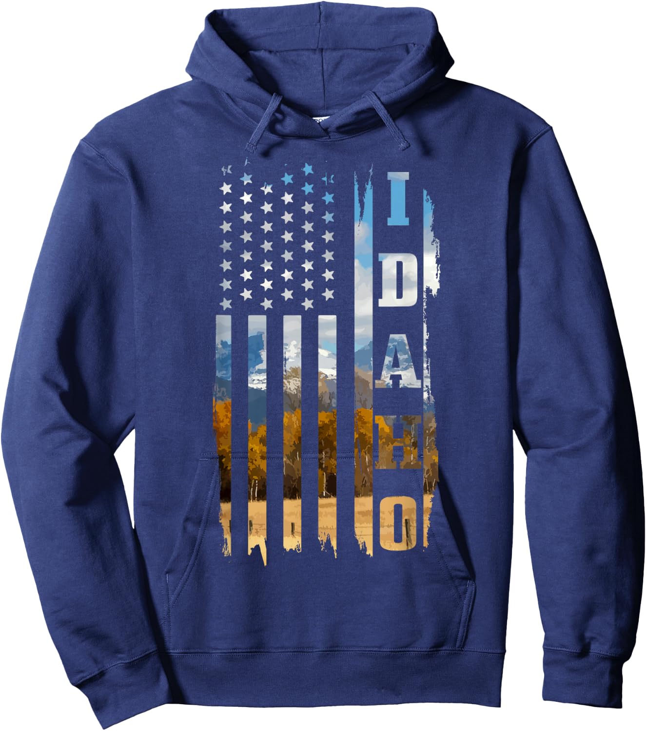 Idaho Patriotic American Flag Vintage Nature Hiking Hoodie - Hoodie | Navy