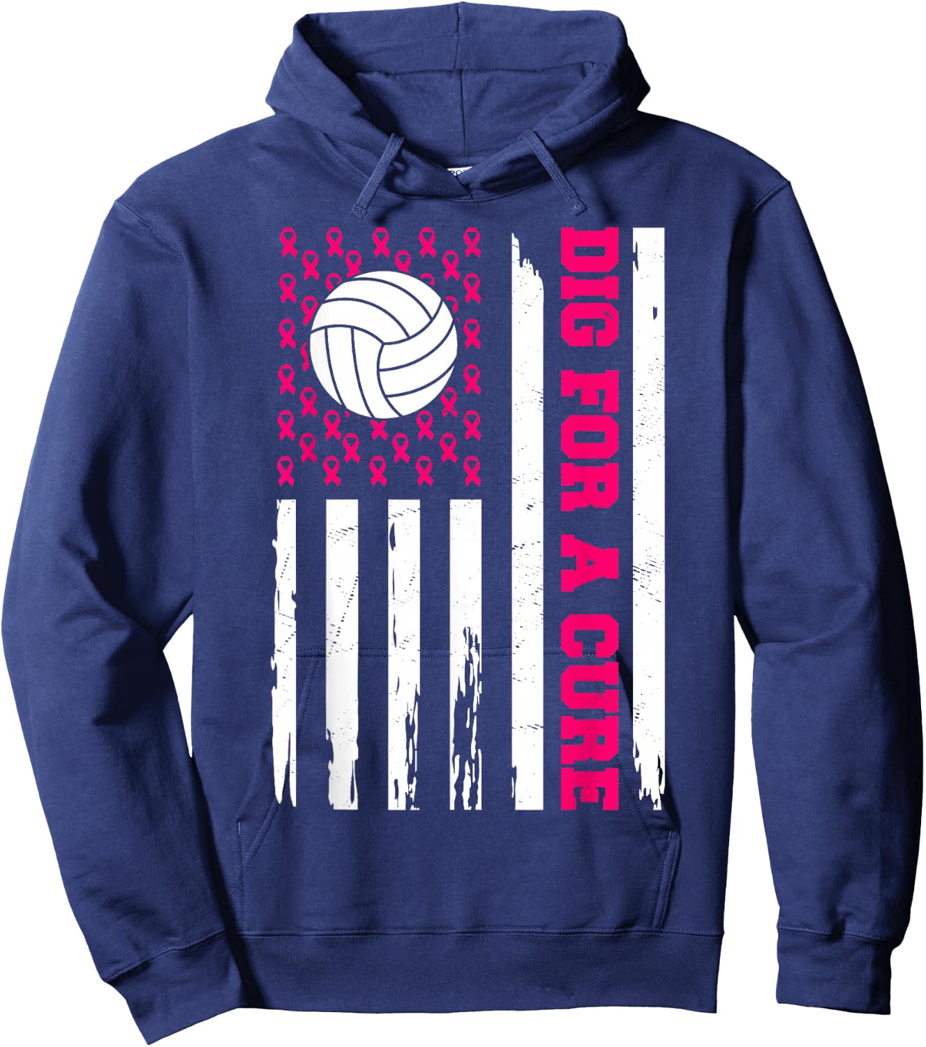 Dig For A Cure Breast Cancer Awareness Volleyball Pink Hoodie - Hoodie | Navy
