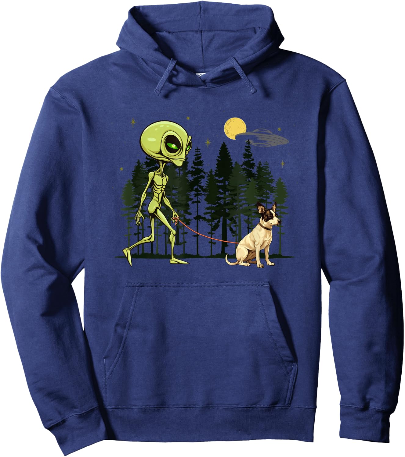 Funny Rat Terrier Alien Walking UFO Pet Dog Mom Dad Women Kids Hoodie - Hoodie | Navy