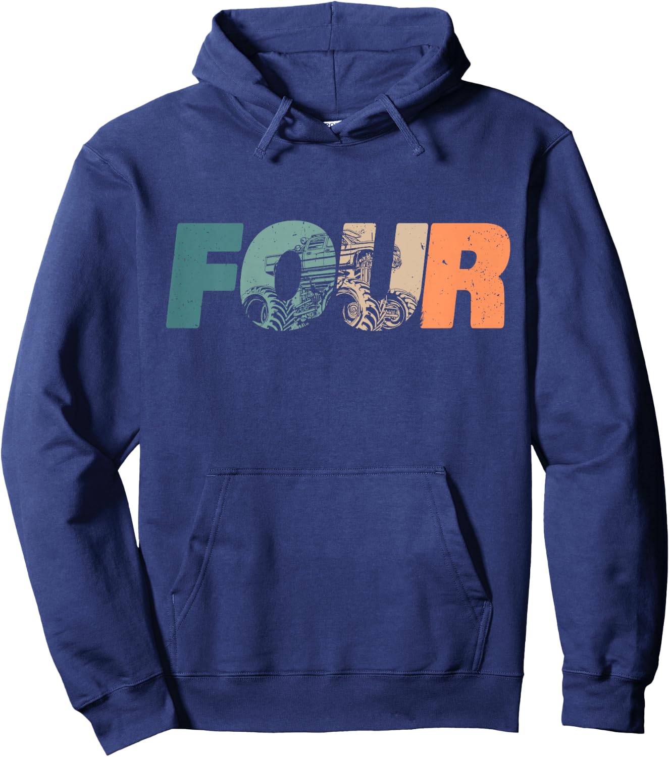 4 Year Old Shirt 4th Birthday Monster Truck Boys Girls Kid Hoodie - Hoodie | Navy