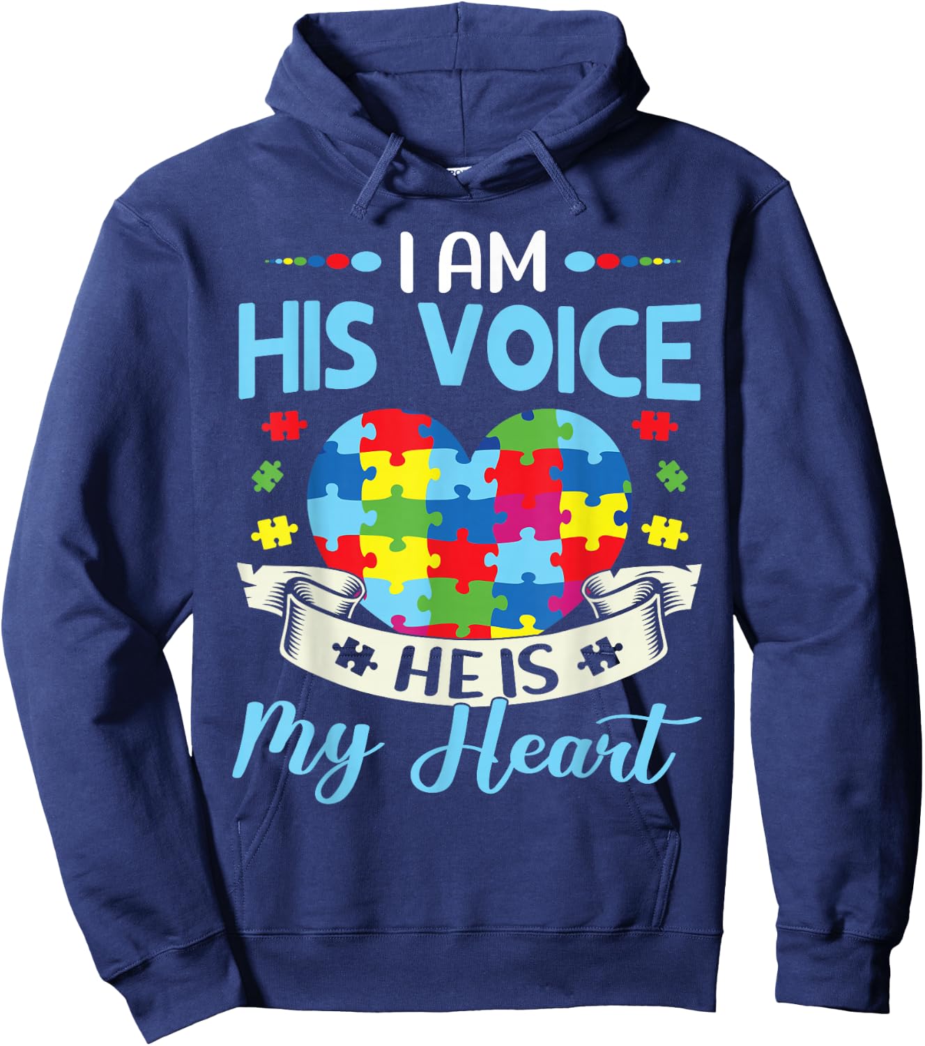 I Am His Voice He Is My Heart Autism Awareness Puzzle Piece Hoodie - Hoodie | Navy