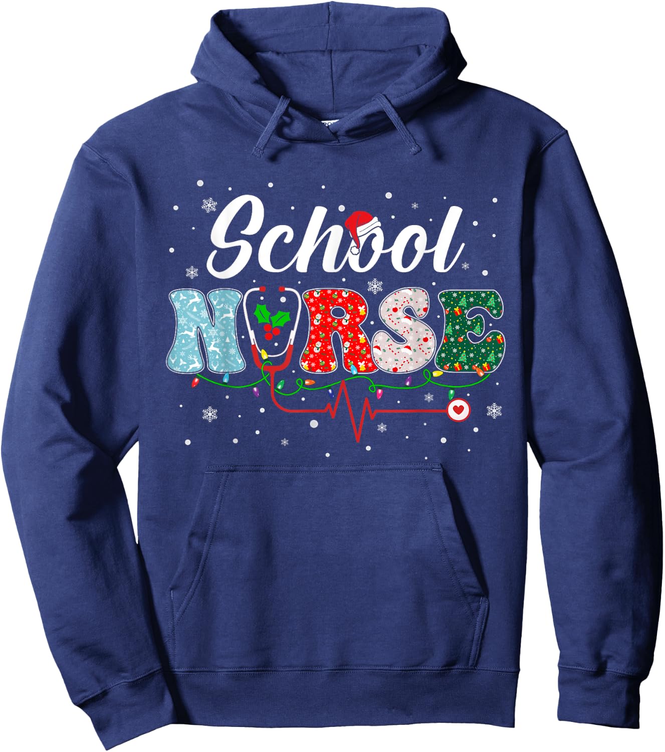 Love School Nurse Life Snowman Christmas Nurse Xmas Pajama Hoodie - Hoodie | Navy