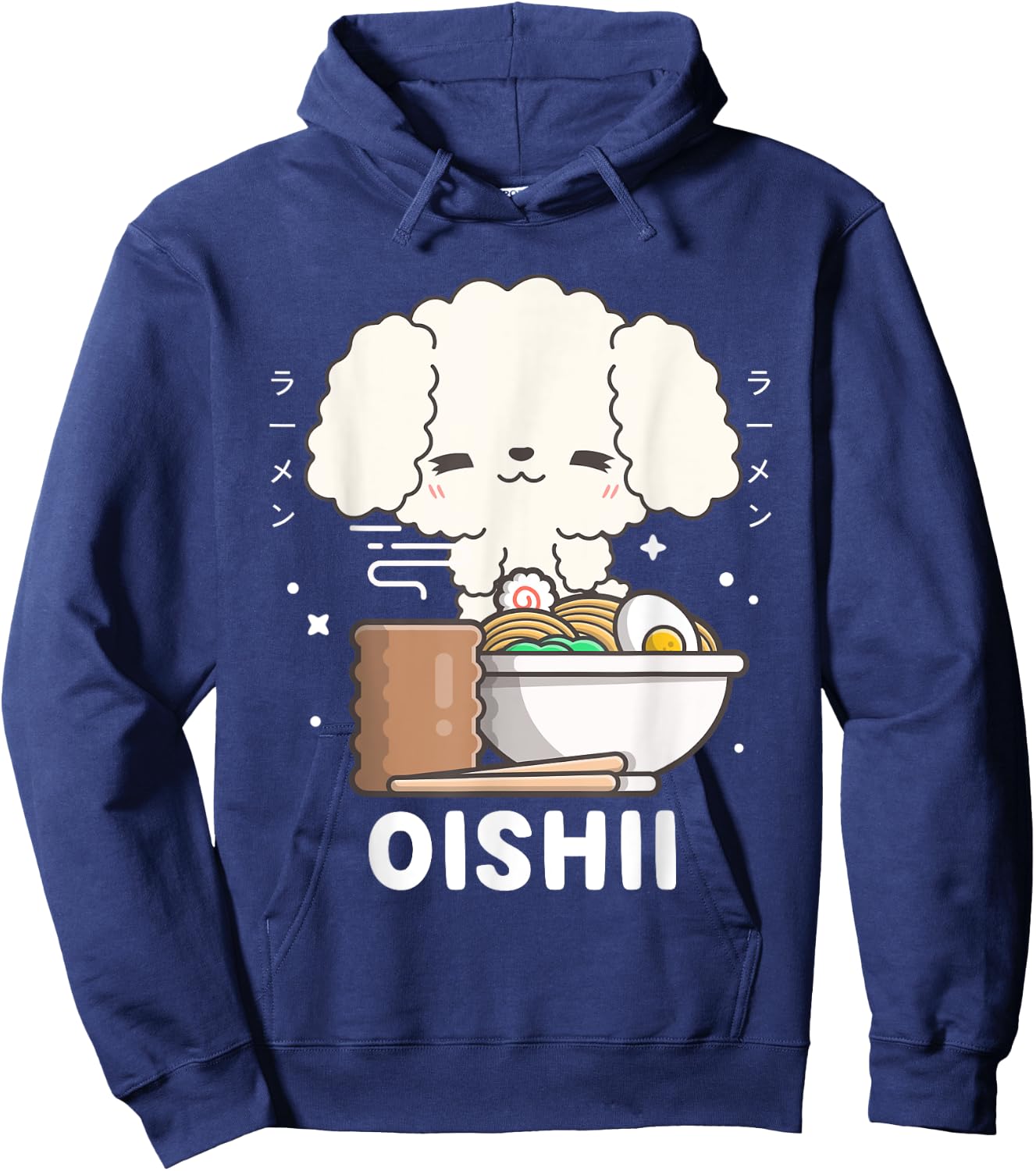 Kawaii Poodle Eats Japanese Ramen Noodles Kawaii Aesthetic Hoodie - Hoodie | Navy
