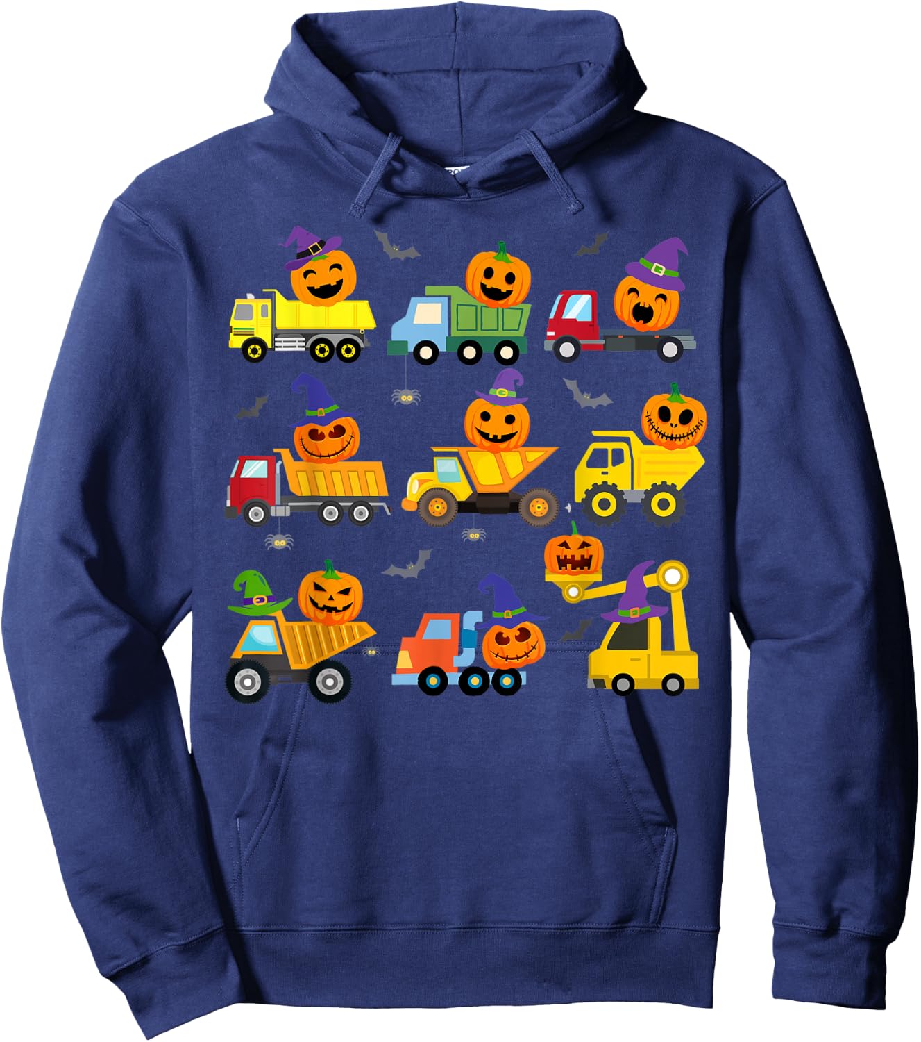 Construction Vehicle Halloween Crane Truck Pumpkin Boys Kids Hoodie - Hoodie | Navy